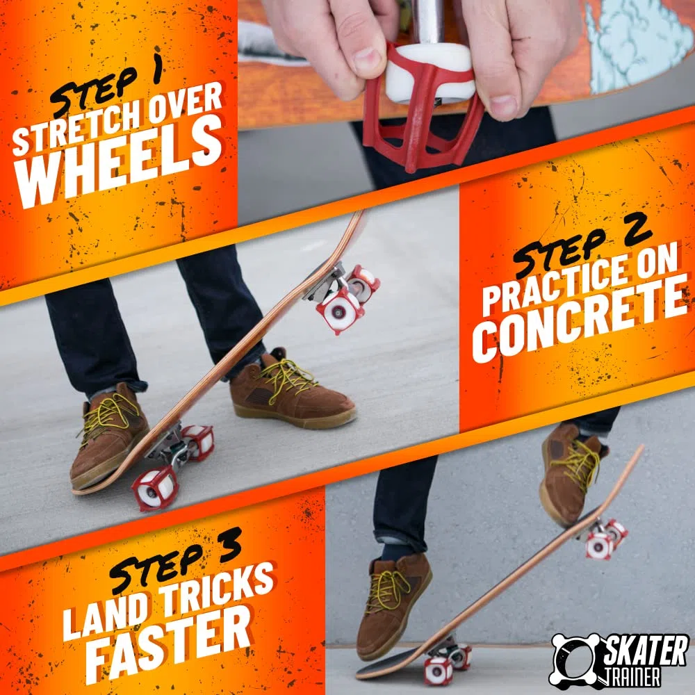 SKATERTRAINER 2.0 gumowe akcesoria skatingowe do doskonalenia Ollie i kickflipów - ucz się, ćwicz i wykonuj triki w krótkim czasie, czerwone