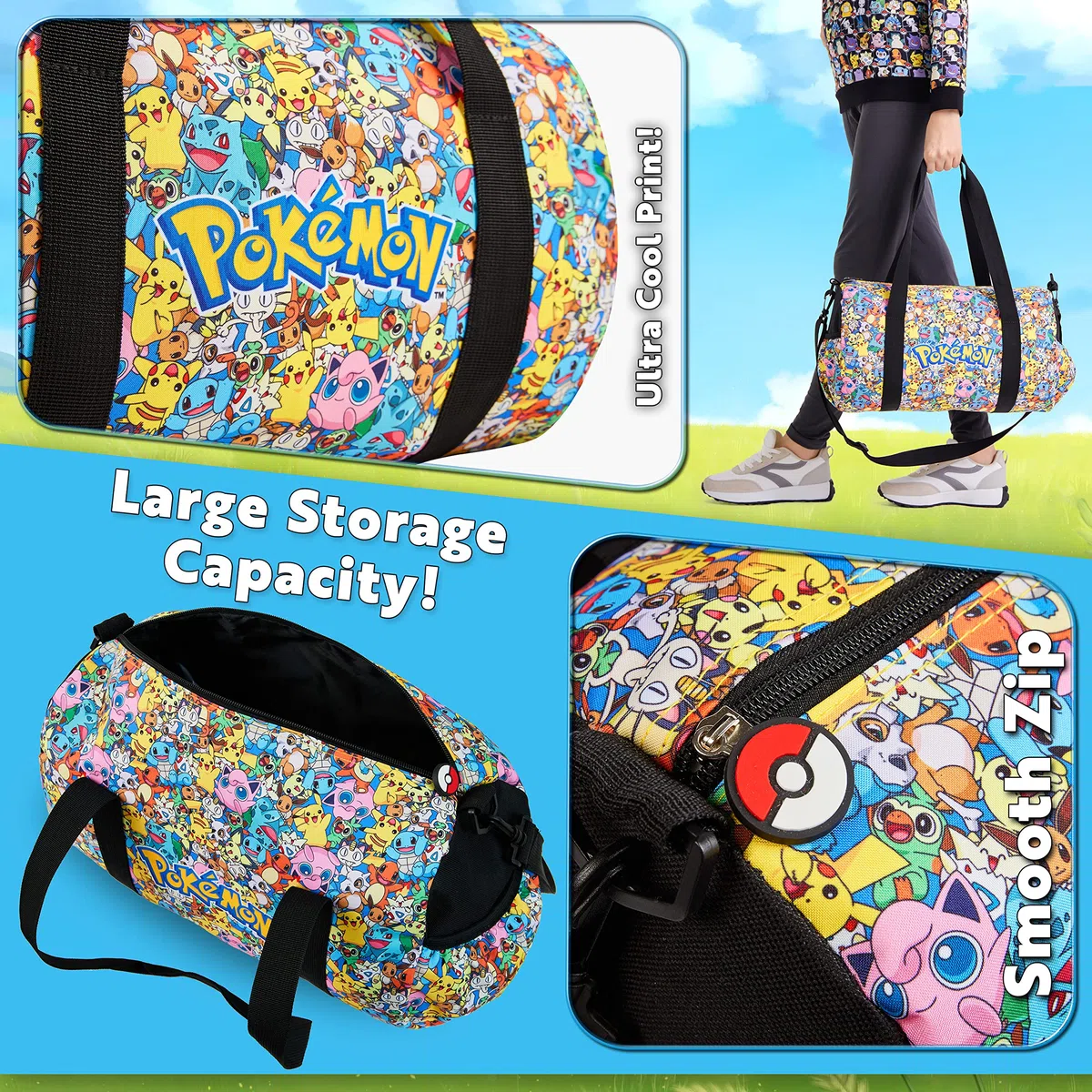 Pokemon Pikachu torba gimnastyczna dla dzieci - sportowa torba na sprzęt piłkarski, torba podróżna na bagaż podręczny, prezenty dla chłopców, wielobarwny, One Size