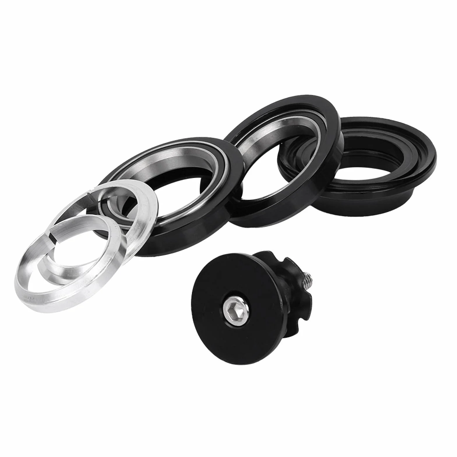 Rura czołowa roweru górskiego Łożysko ze stopu aluminium Średnica zestawu słuchawkowego 28,6 mm Pręt niegwintowany Uszczelniona głowica łożyska Miska o średnicy wewnętrznej 44 mm Rama Czarny