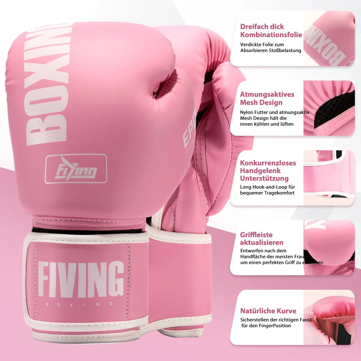 FIVING Pro Style rękawice bokserskie dla kobiet, skóra PU, trening, Muay Thai, sparingi, do sportów walki, rękawice bokserskie, trening dla kobiet