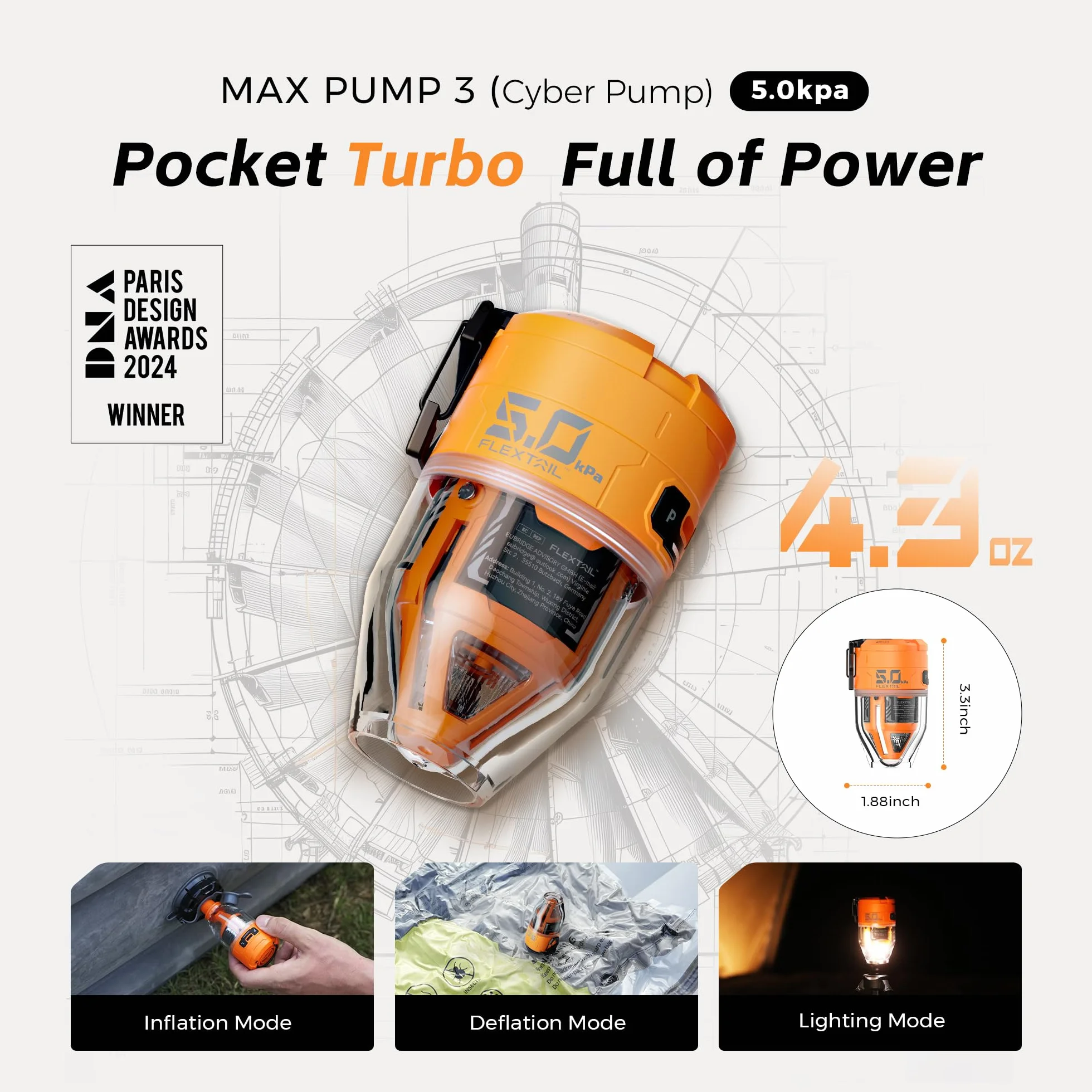 FLEXTAILGEAR Max Pump 3 przenośna pompka powietrza 5,0 kPa USB ładowanie