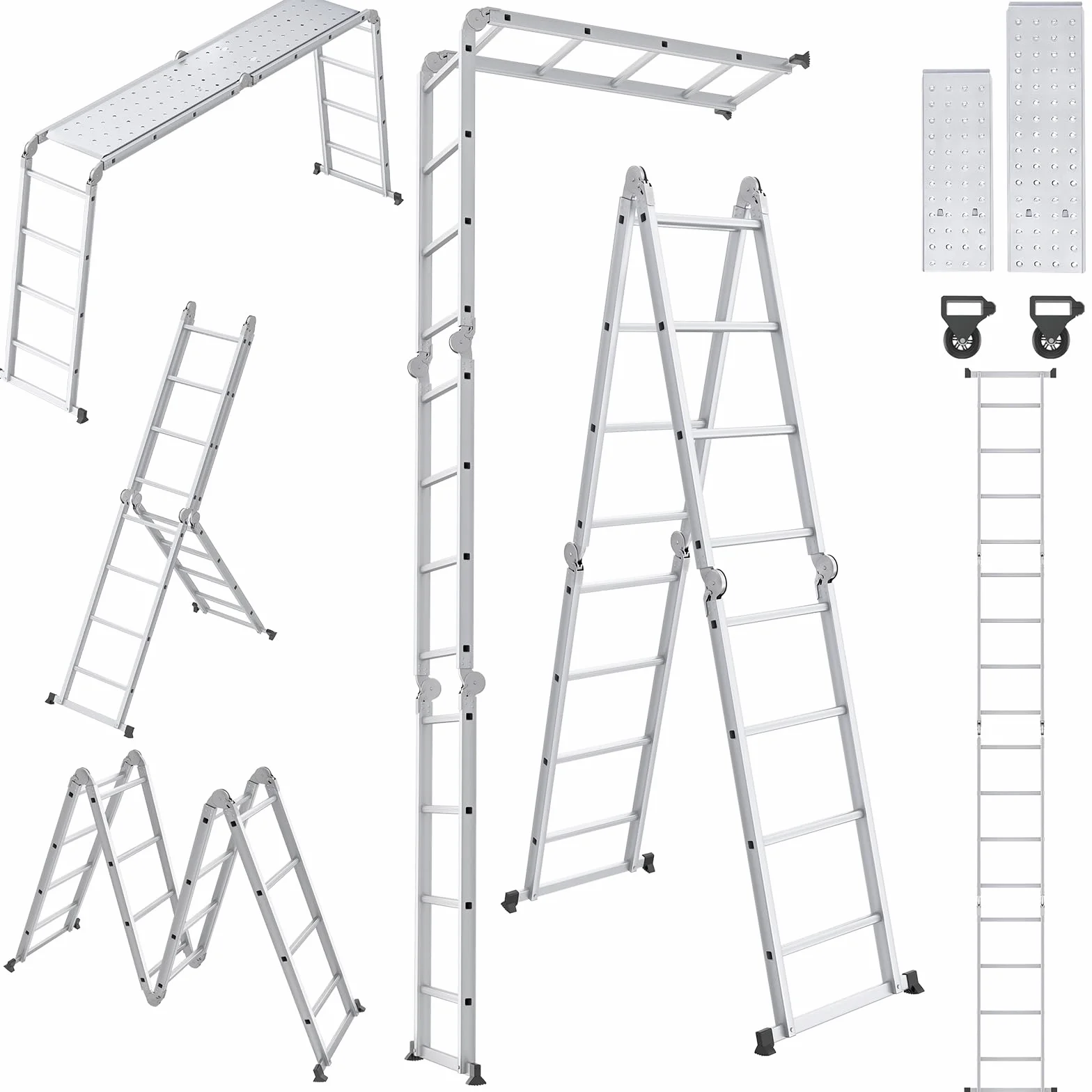 UISEBRT Składana drabina wielofunkcyjna aluminiowa 4x4 470 cm 150 kg 6 w 1 srebrna