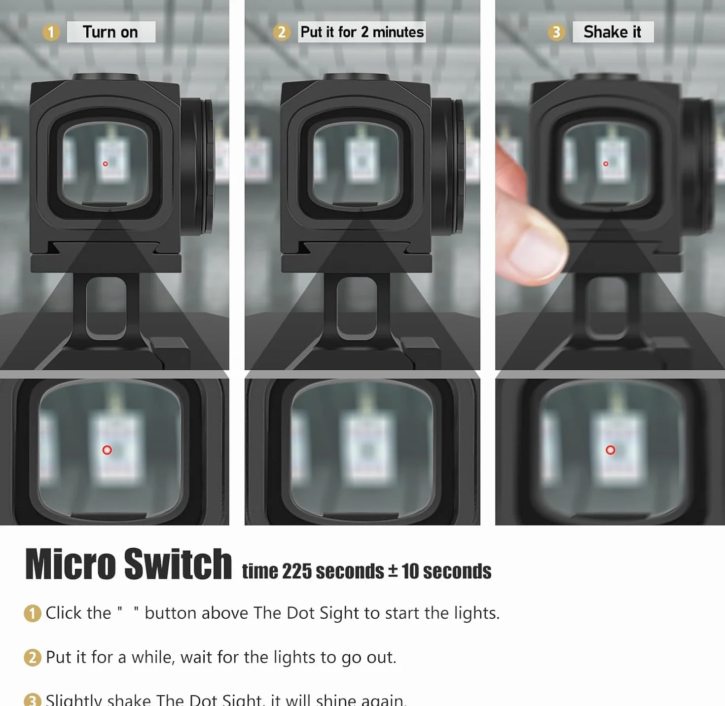 SPINA OPTICS HitFactor-03 Red dot shake awake 3 MOA Celownik kolimatorowy, Refleksyjny celownik Red dot do pistoletu z płytkami adapterowymi do Glok MOS i RMR