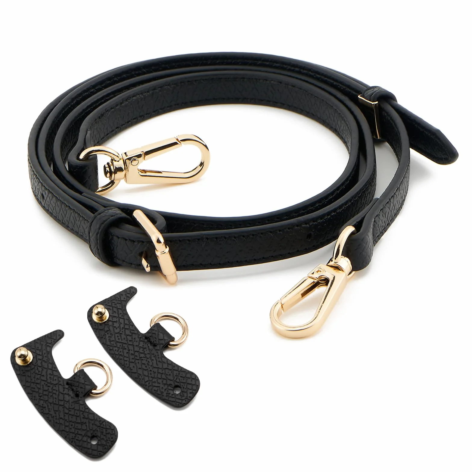 QIUTIMIY Skórzany pasek do torebki, zapasowy pasek na ramię do portfela Longchamp, regulowany pasek na ramię Crossbody (czarny)