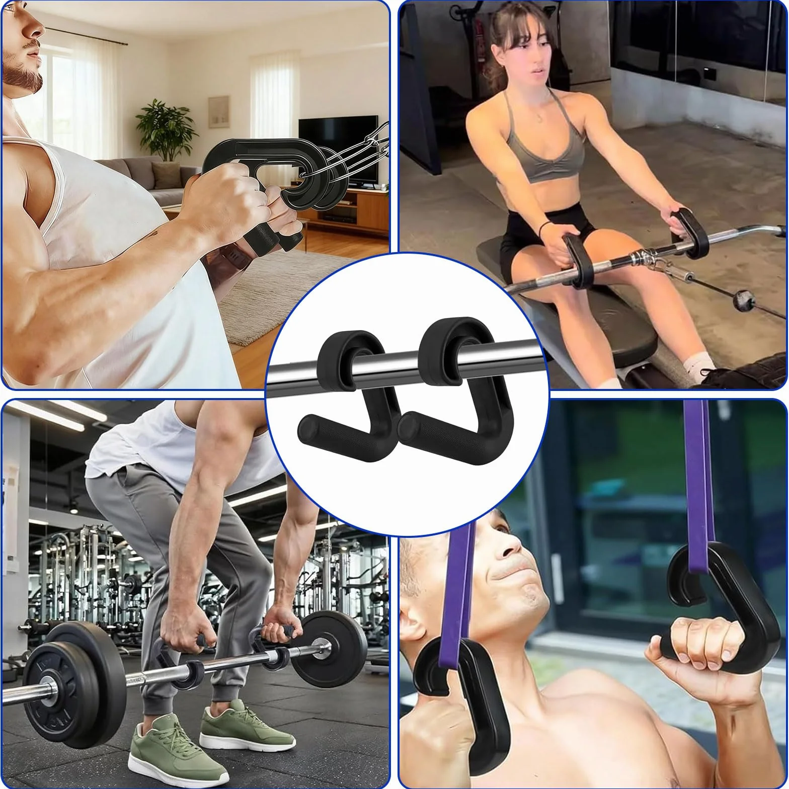 Double D Fitness uchwyty, 2 sztuki haków 90 stopni, uchwyty do taśm fitness, uchwyty do podciągania, sztangi do podciągania, treningu pleców, długich hantli, nasadki do wyciągania kabli
