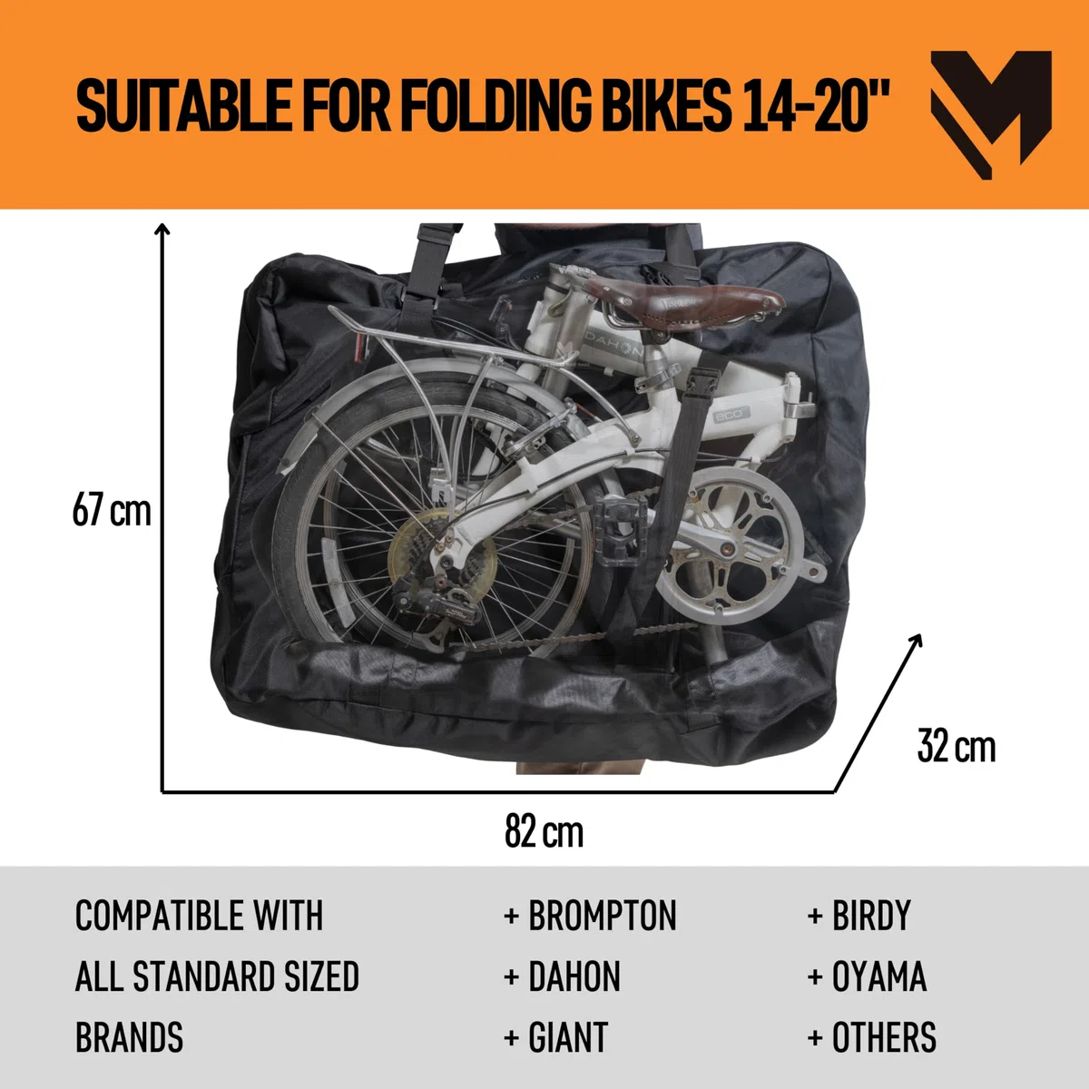lamaki XL Pokrowiec transportowy na rowery składane | Uniwersalny rozmiar kompatybilny z rowerami składanymi Brompton, Dahon, Giant, Birdy, Oyama 14-20"| Idealny do przechowywania i podróży rowerem