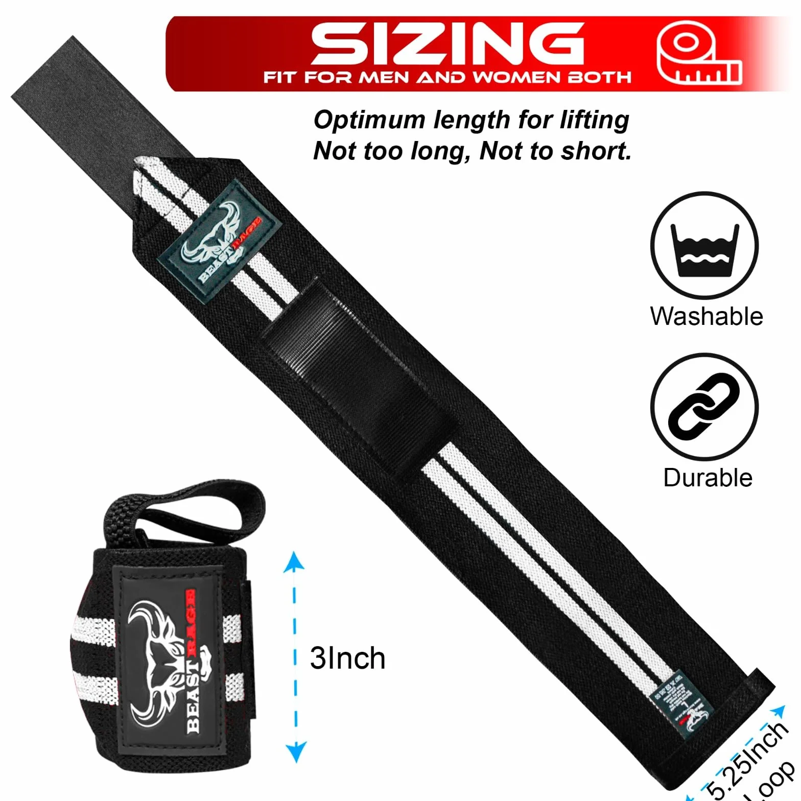 BEAST RAGE Opaski na nadgarstki do podnoszenia ciężarów, trening siłowy mięśni, trening fitness, rozciągliwy bawełniany pasek na kciuk (UP3, WHITE)