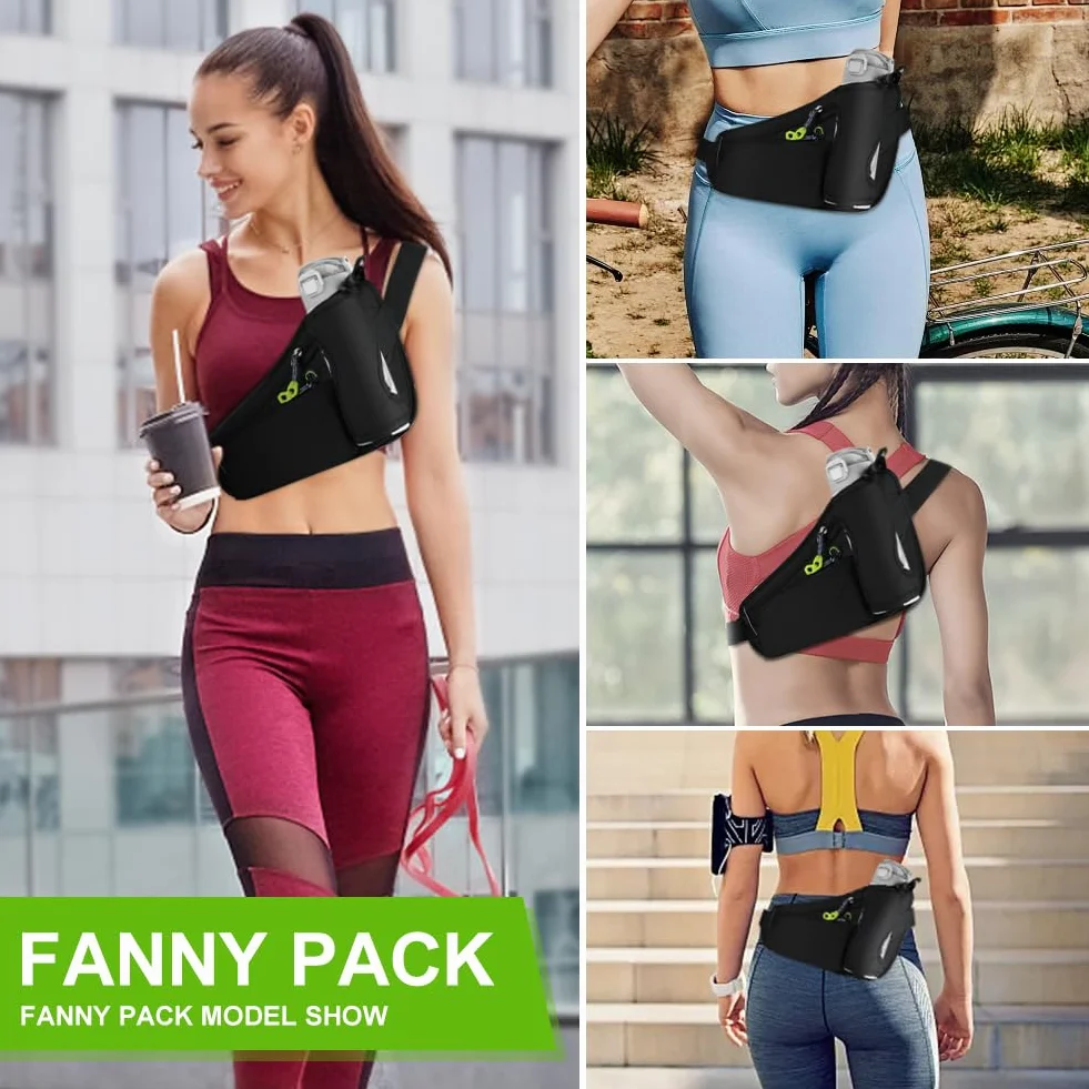 Flintronic Torba na pasek, sportowa biodrowa z butelką na napoje, oddychająca, do biegania, kempingu, wspinaczki, jazdy na rowerze, 1#czarny