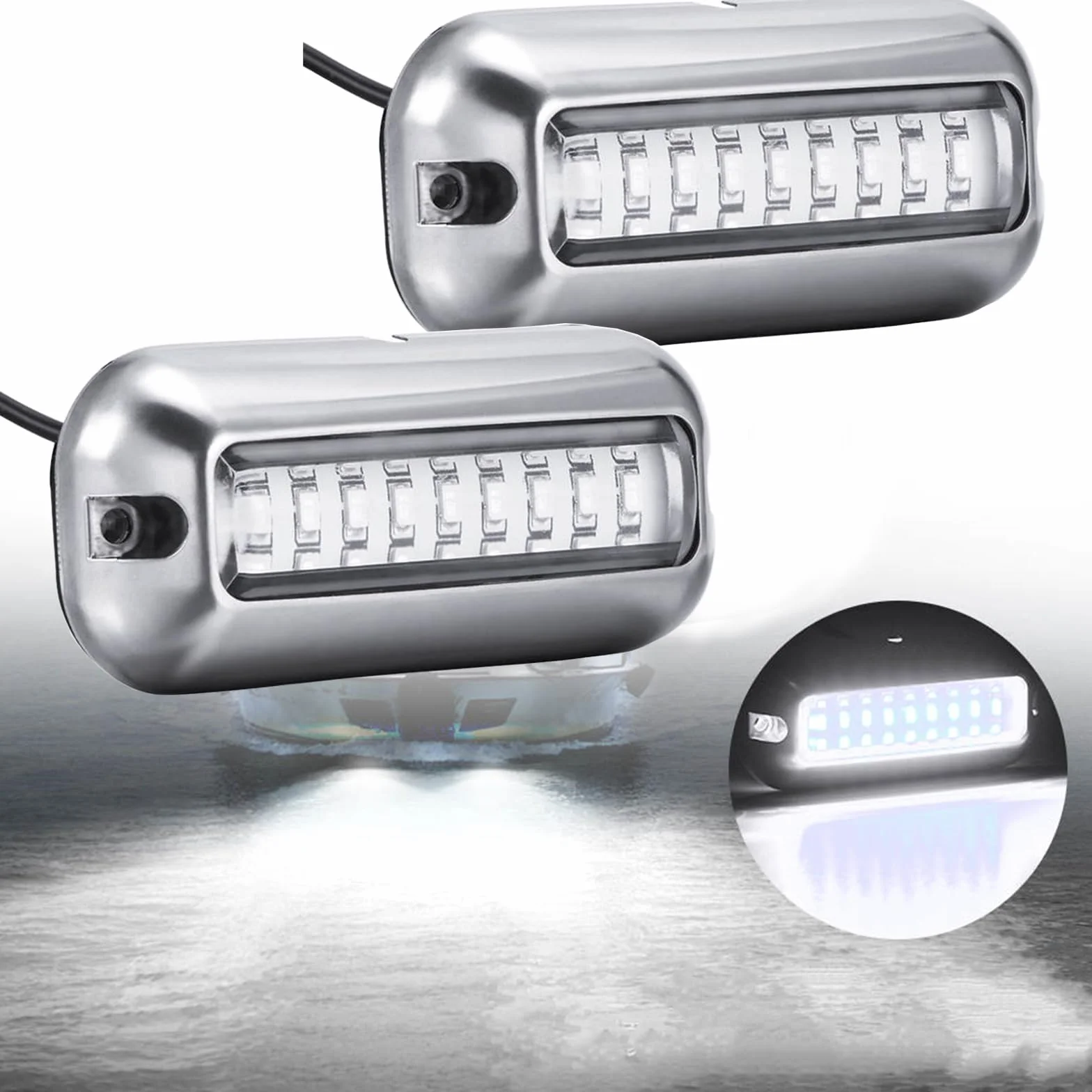 2 x 27 diod LED, podwodne światło łodzi, 12 V-30 V, tylne światło ryb, sygnalizacja, do łodzi, na pokład, kajak, jacht, morski, ponton