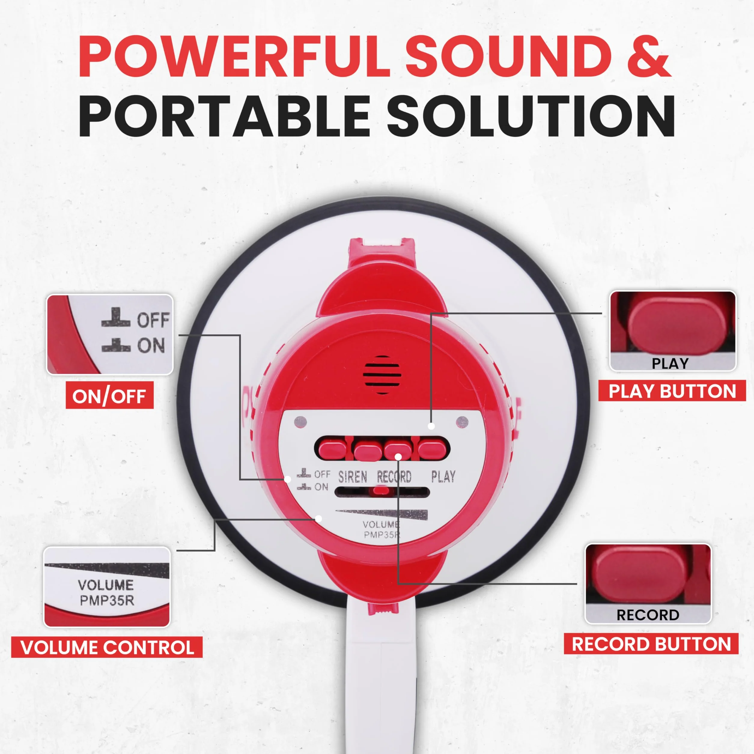 Pyle Megaphone Speaker PA Bullhorn 30 Watt with Built-in Siren 800 Yard Range PMP35R
