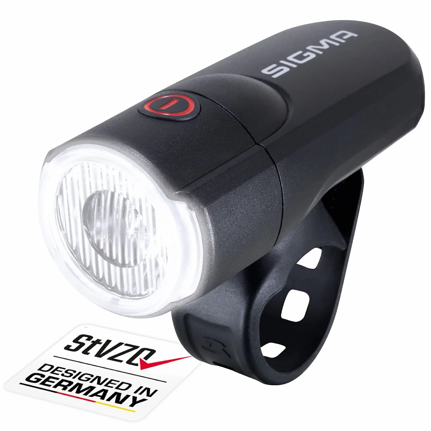 SIGMA AURA 30 | Lampka rowerowa LED o mocy 30 LUX | przednia lampka zasilana bateryjnie | 2 tryby świecenia | kolor: czarny