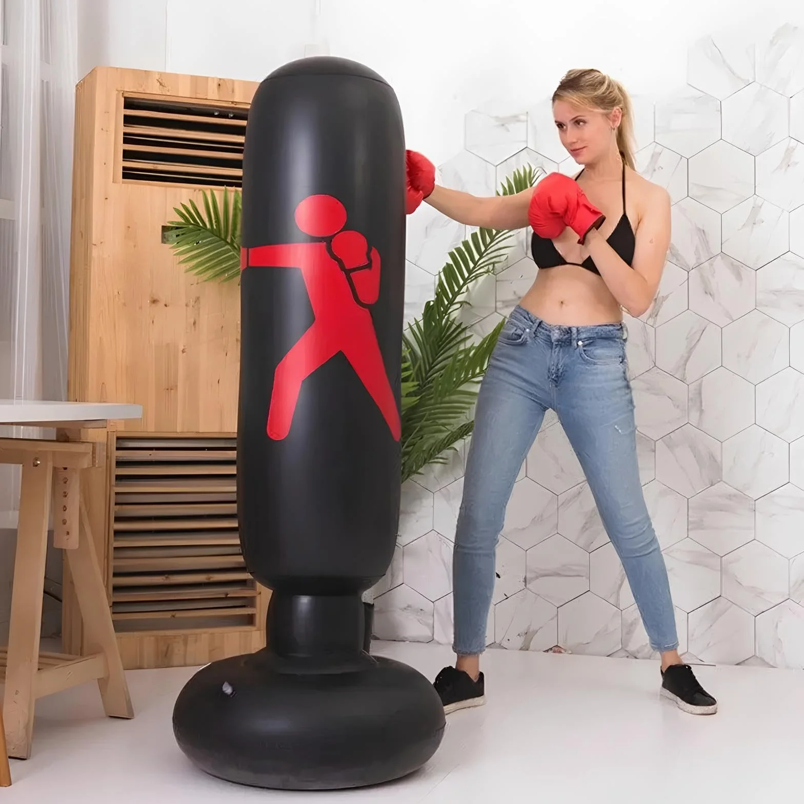 Nadmuchiwana torba bokserska 160 cm – trwała, wolno stojąca torba bokserska dla dzieci i dorosłych, cel do kickboxingu, redukcja stresu, sprzęt do treningu wewnątrz i na zewnątrz