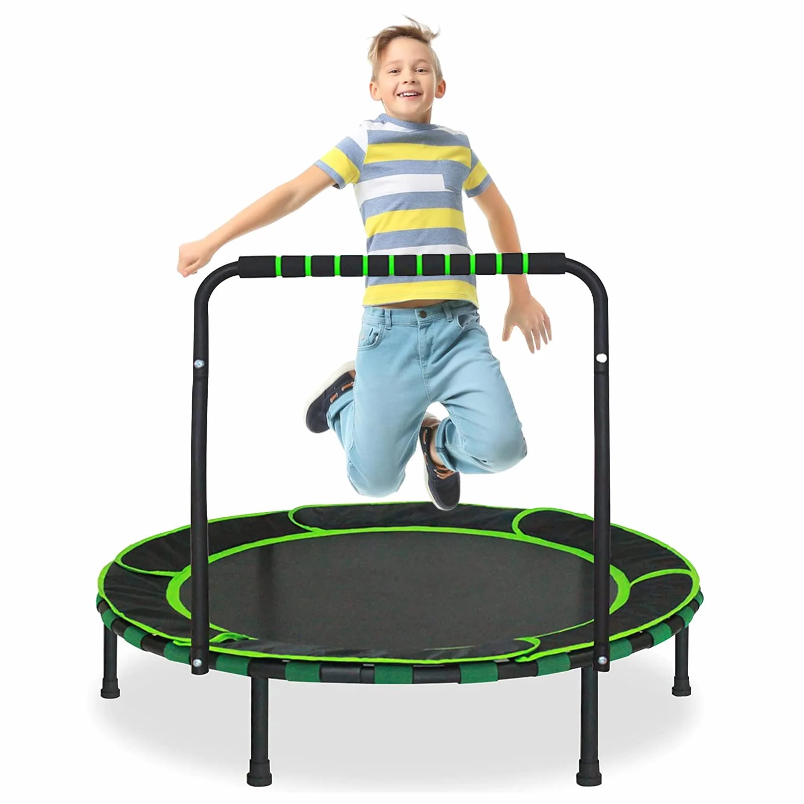 Trampolina dla dzieci, sk?adana mini trampolina dla dzieci w wieku od 3 do 6 lat, ze zdejmowanym uchwytem i bezpieczn? wy?ció?k?, ud?wig do 60 kg, trampolina ogrodowa, trampolina do u?ytku wewn?trz i