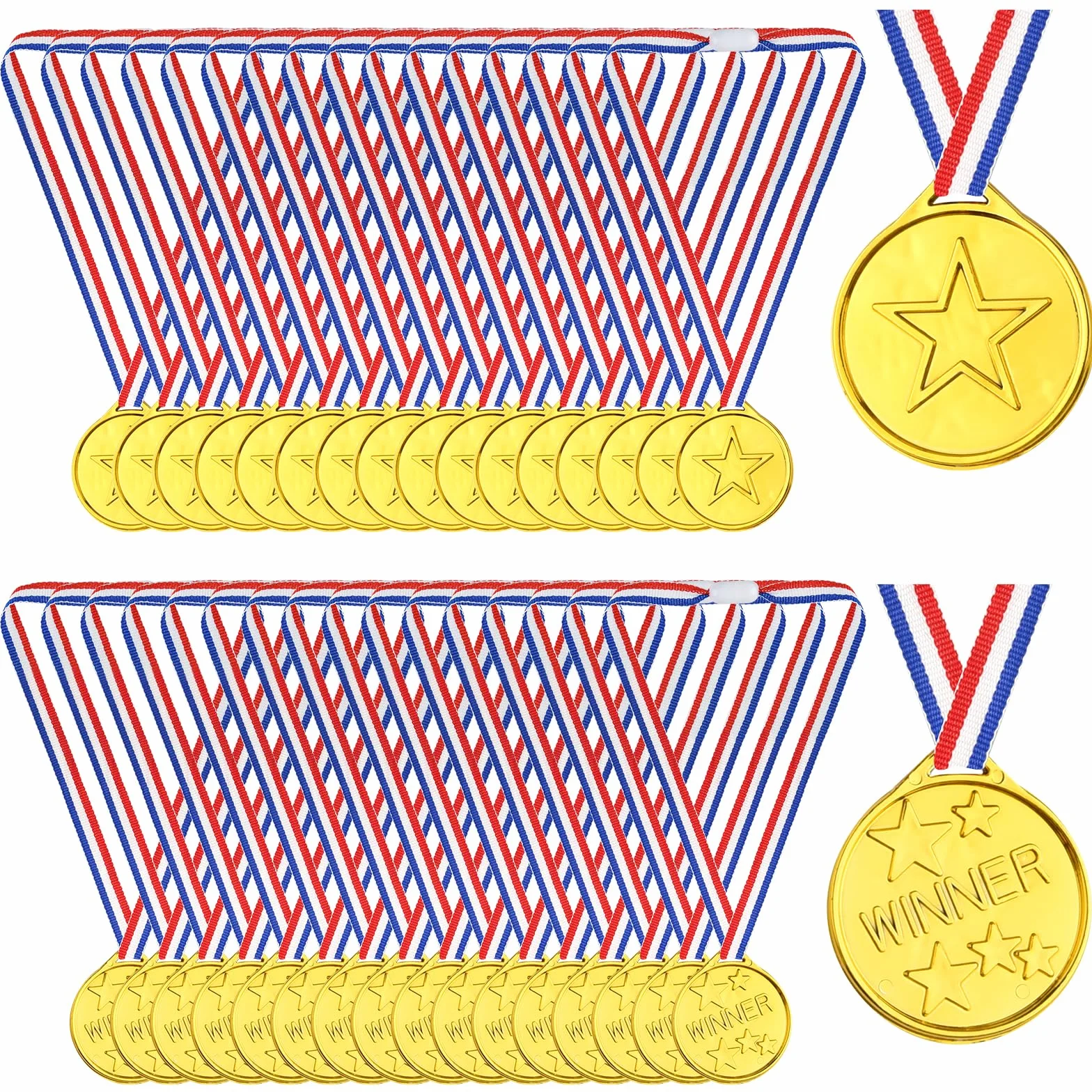 PLULON Plastikowe medale Zwycięzcy Złoto Srebro Brązowe Medale Nagrody dla dzieci Nagrody Zwycięzcy z wstążkami na szyję Prezenty na imprezę klasową Nagroda na Dzień Sportowy