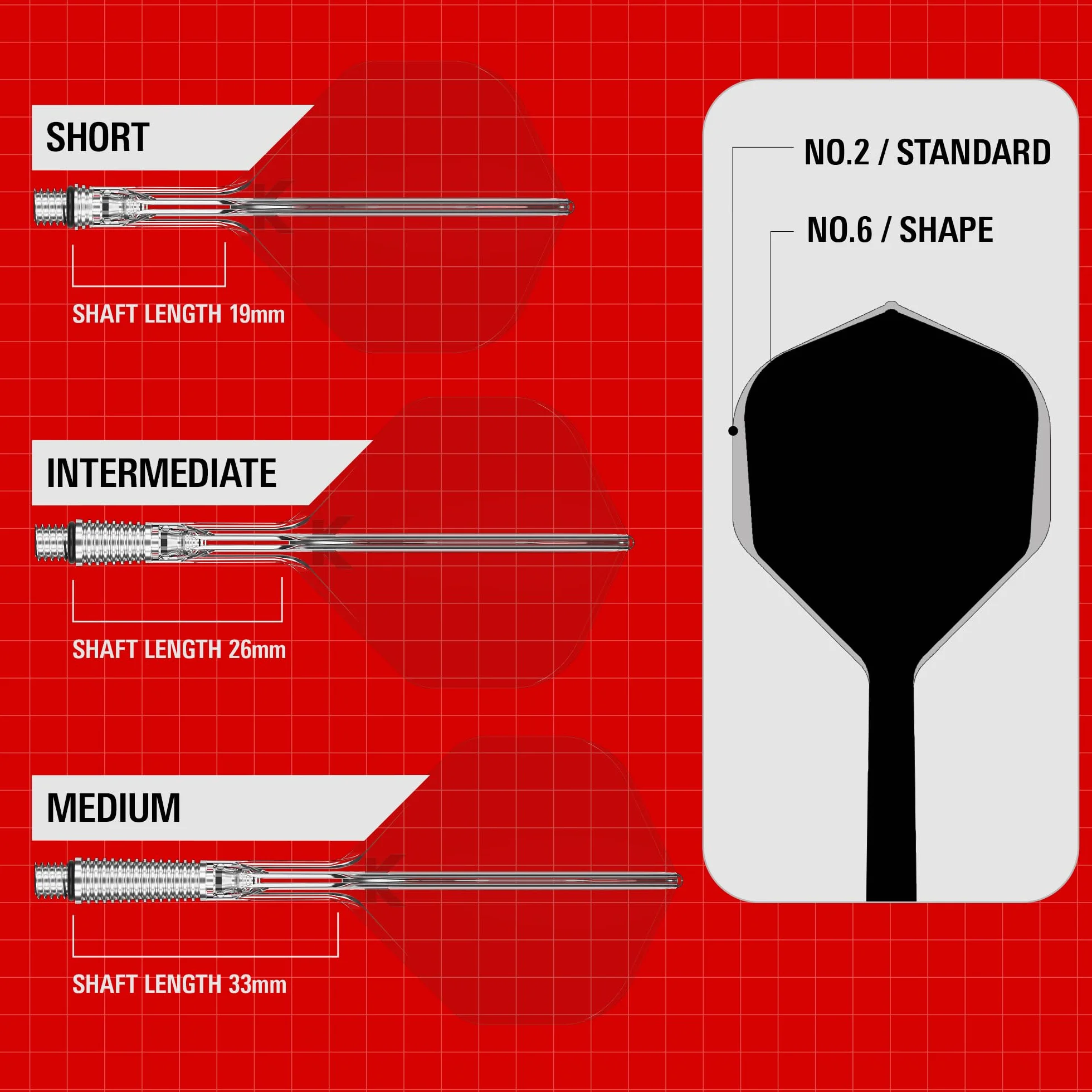 Target Darts K-Shift No.2 Integrated Flights & Shafts System, Biały/przezroczysty/czarny, K-Flex Short/Intermediate/Medium Shift Spin Base