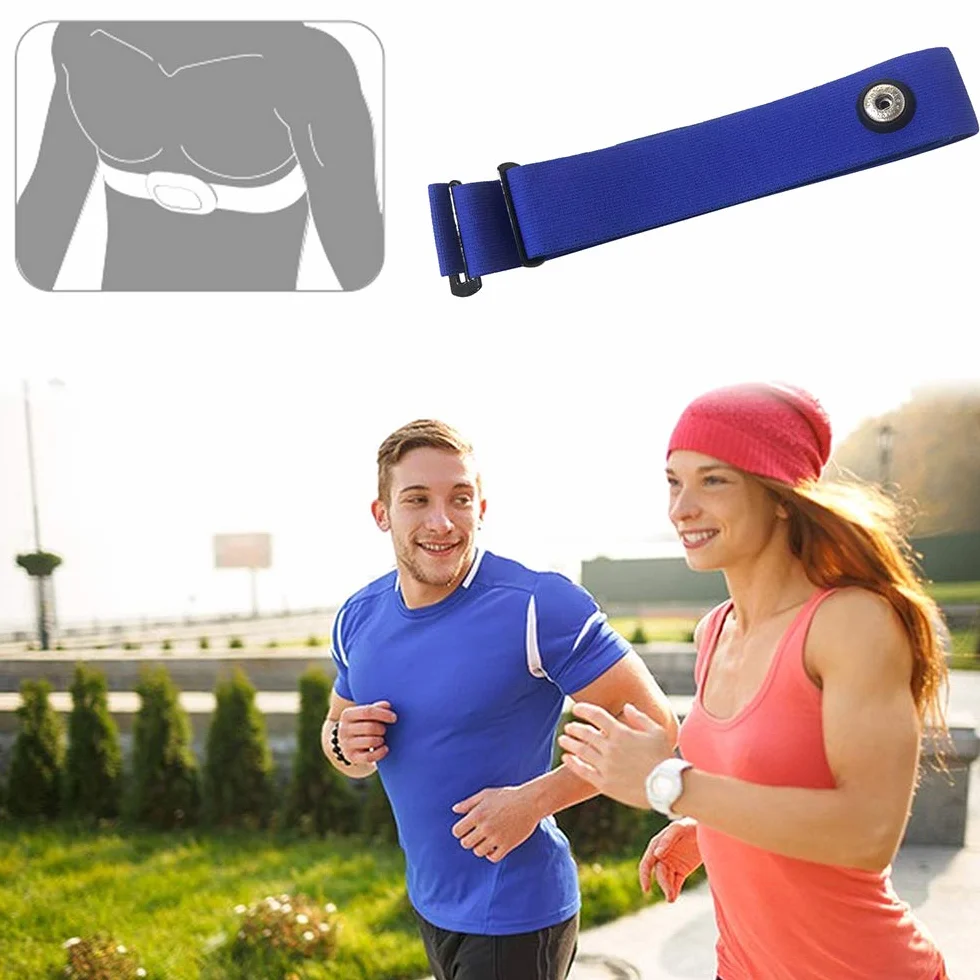 TAOPE Elastyczny sportowy pulsometr regulowany pasek na klatkę piersiową pasek opaski sprzęt fitness dla Garmin Wahoo - granatowy