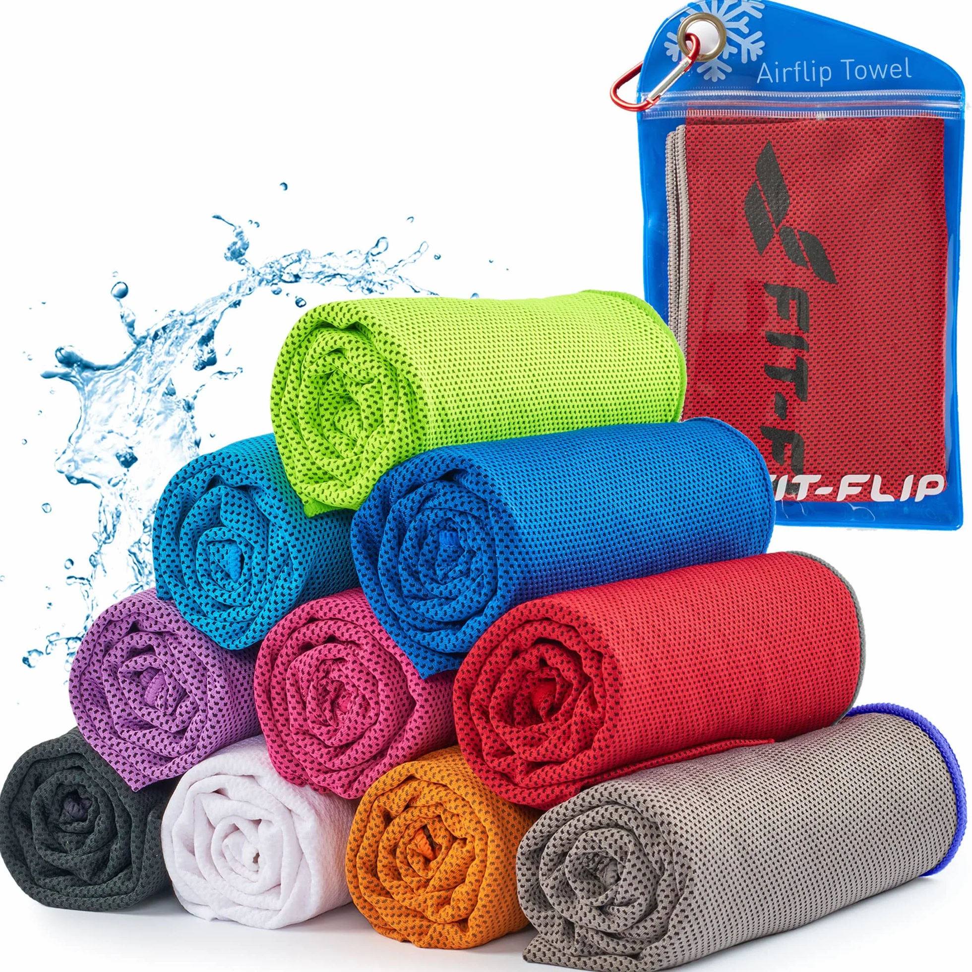 Cool Towel – ręcznik chłodzący z mikrofibry/Airflip jako ręcznik chłodzący do wędrówek, trekkingu, podróży i jogi – kolor: czerwony – szary, wymiary: 100 x 30 cm