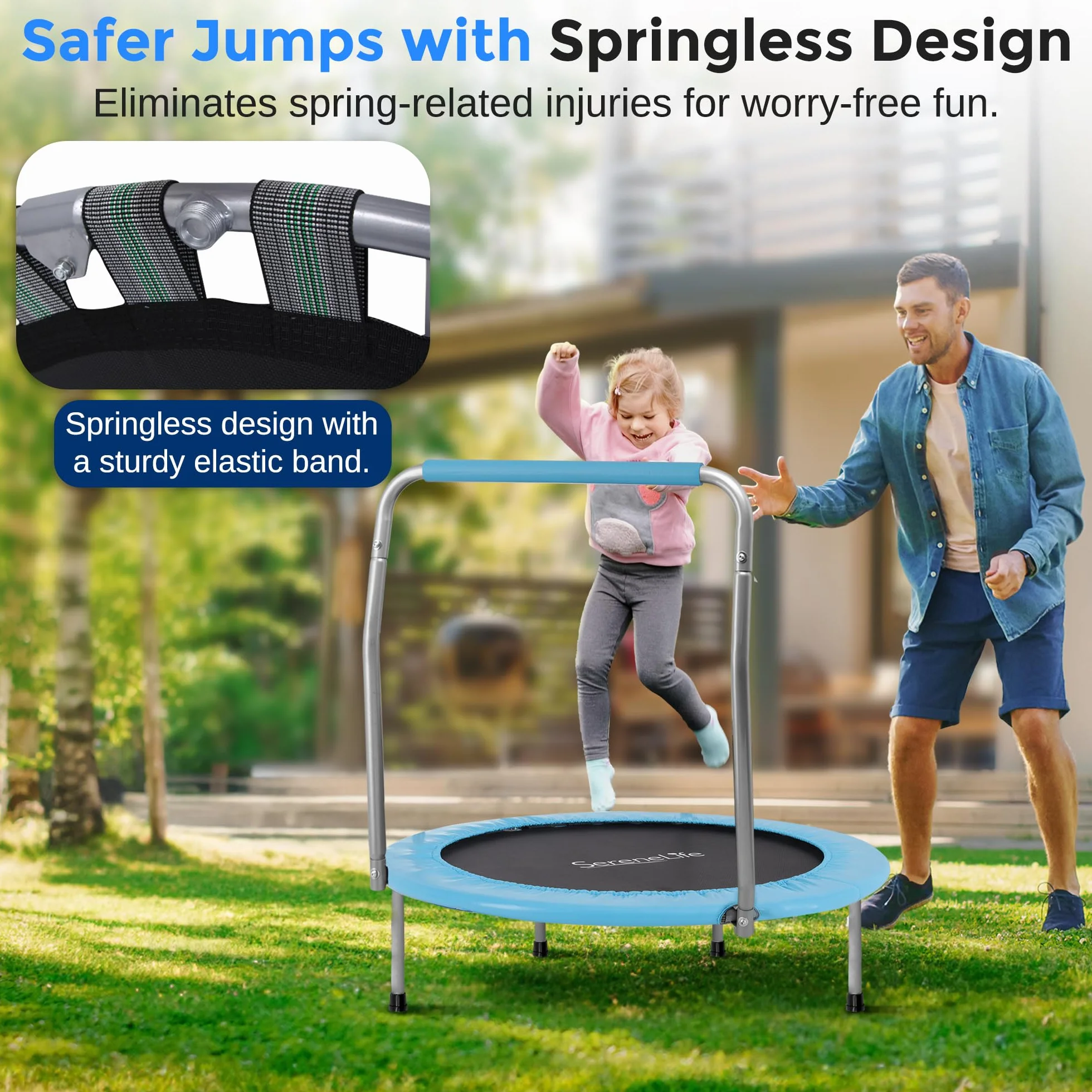 Serenelife przenośna trampolina fitness 36 cali do użytku wew. i zew. z wyściełaną ramą i kierownicą