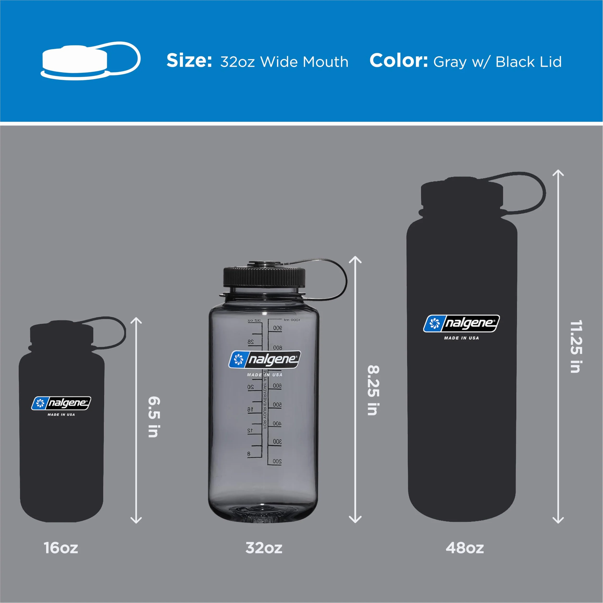 Nalgene Sustain Butelka na wodę z tritanu 900 ml szeroki otwór szara z czarną pokrywką