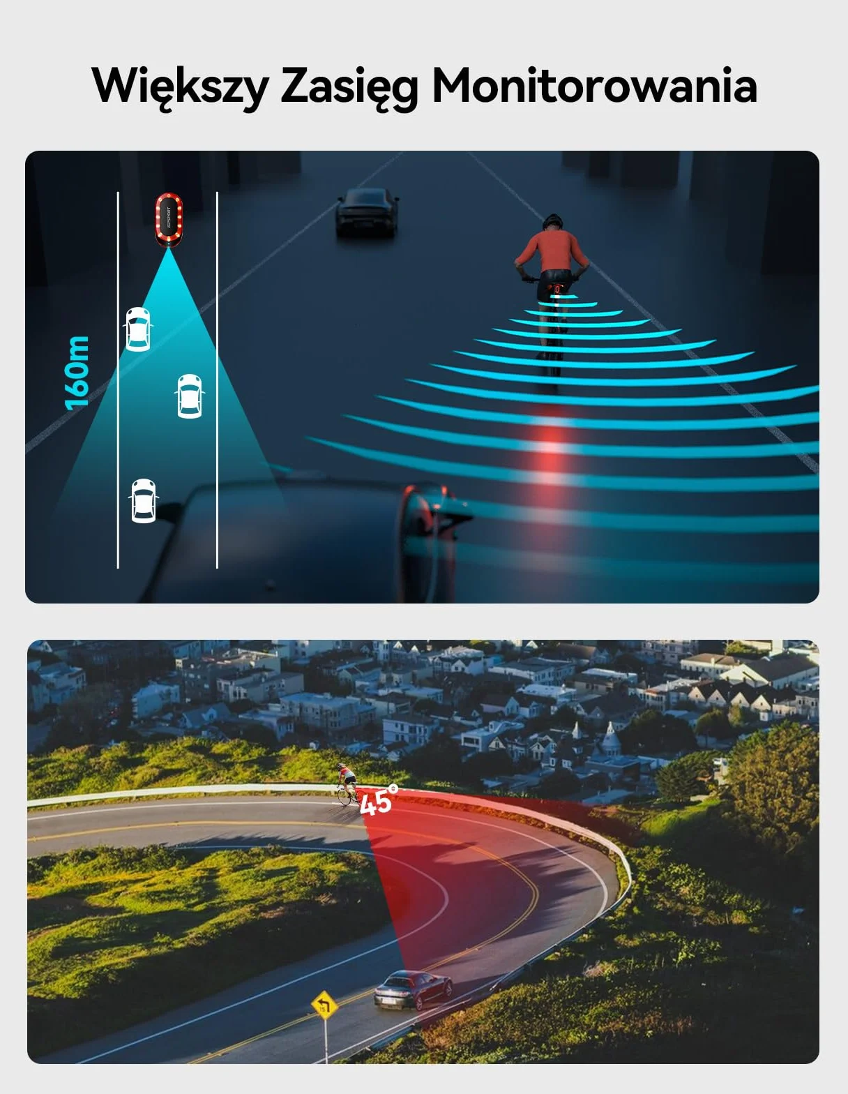 iGPSPORT SRmini Tylna Lampka Radarowa Rowerowa 65 Lumenów ANT+ Bluetooth 5.0 20h Czasu Pracy