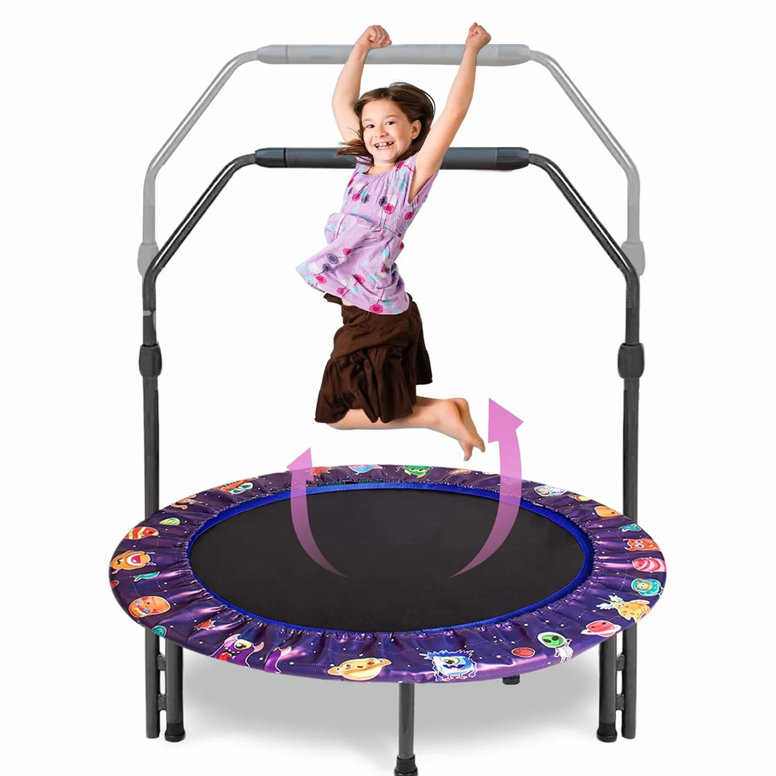 Trampolina dla dzieci, 36 cali, mini trampolina dla dzieci z regulowanym uchwytem, trampolina dla dzieci z wyściełaną osłoną bezpieczeństwa, trampolina do skakania wewnątrz lub na zewnątrz