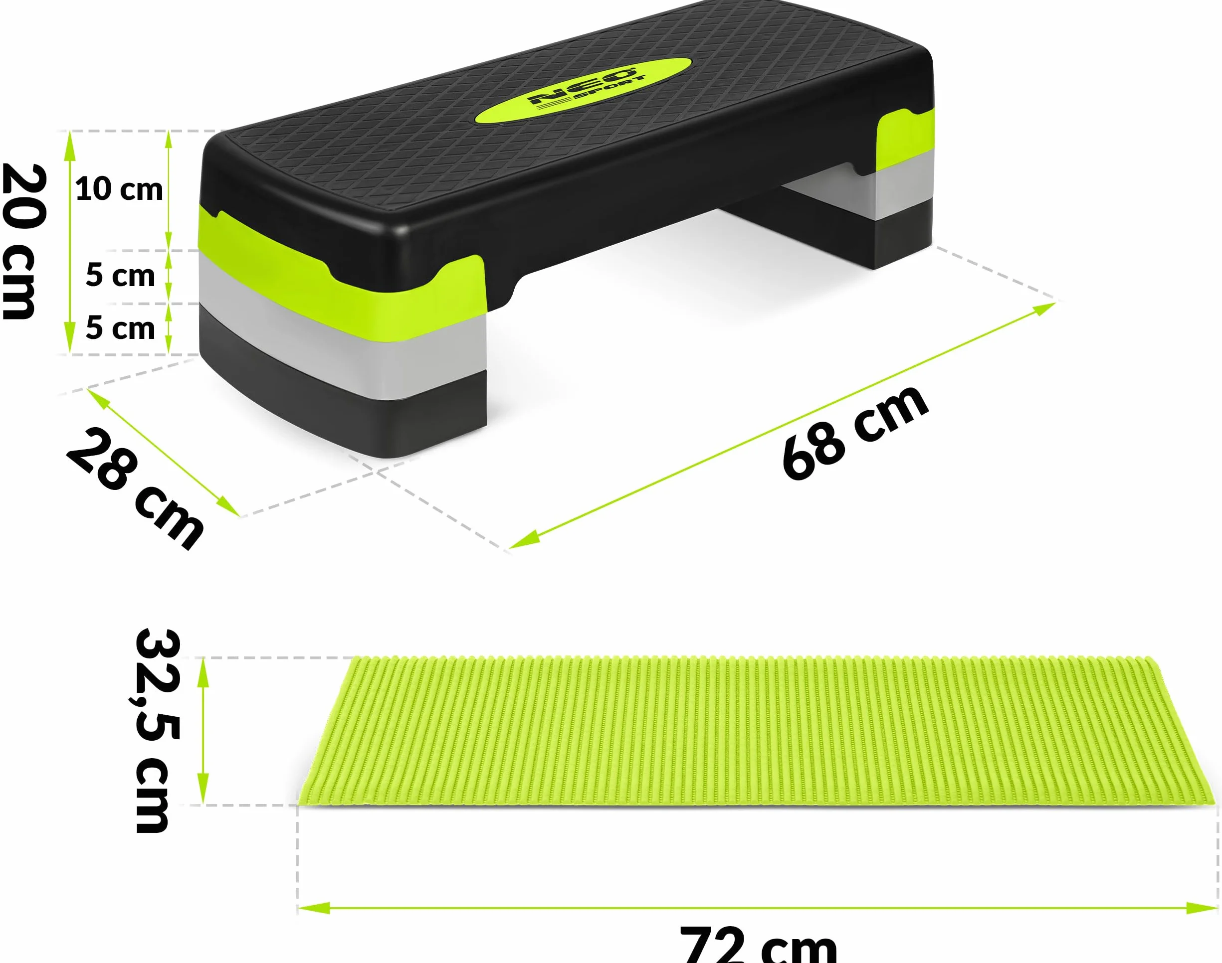 Neo-Sport Step do Ćwiczeń Fitness, Aerobiku - 3-Stopniowy Step do Ćwiczeń z Antypoślizgową Matą - Regulacja Wysokości - Maksymalne Obciążenie 200kg
