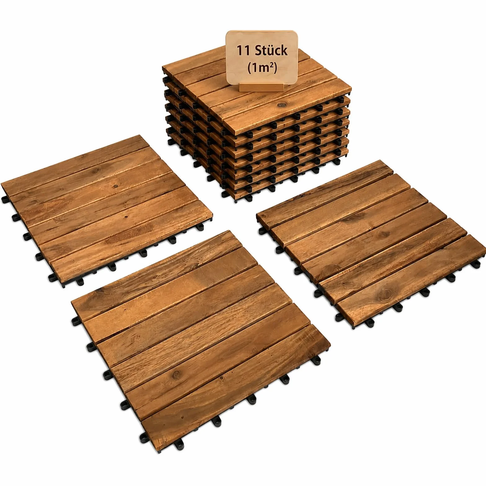 Balkon Bodenbelag 30×30cm Akazien goldenes Teakholz Holzfliesen Terassenboden außen 10 Fliesen 0,9m²