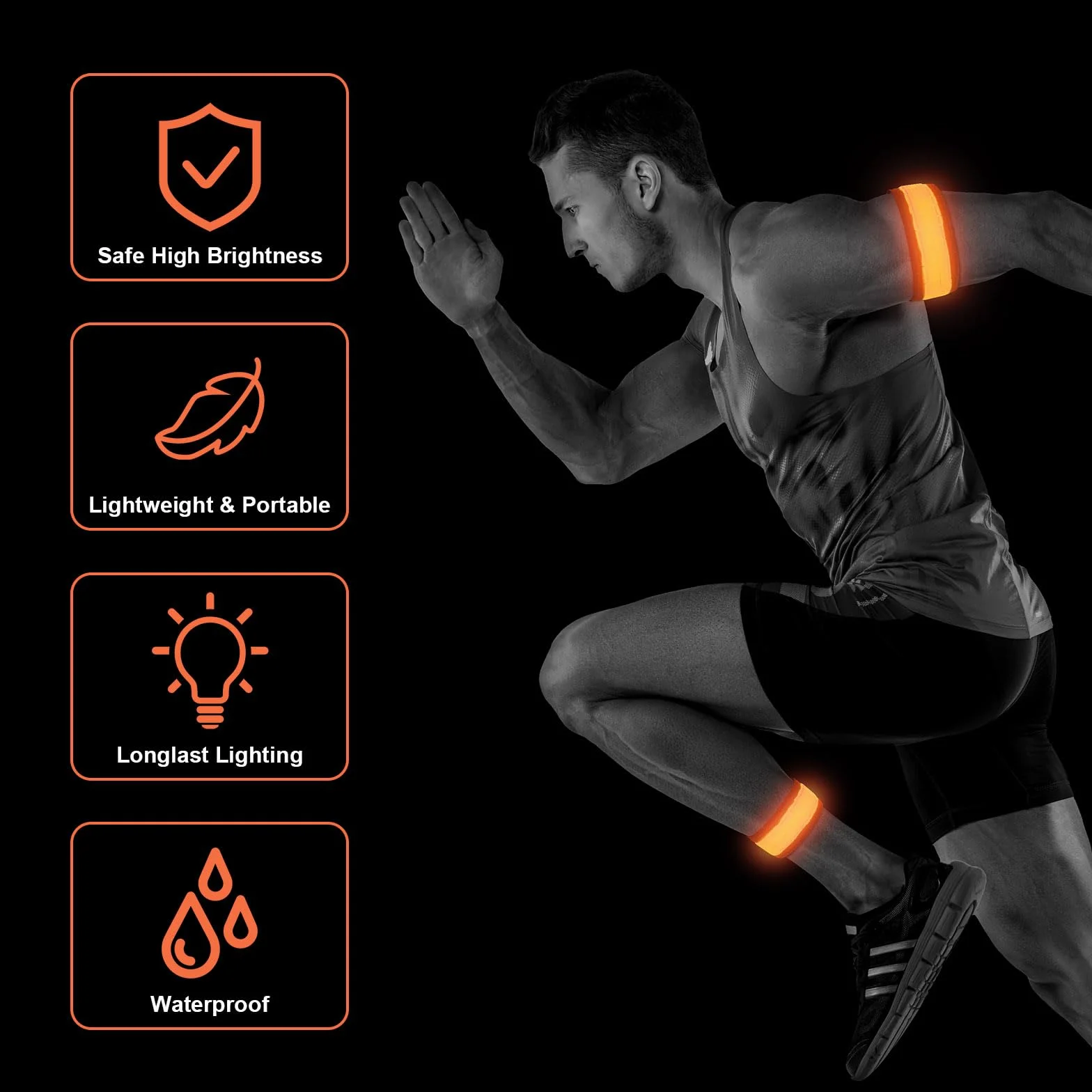 flintronic 2 opaski świetlne LED z możliwością ładowania USB, odblaskowe opaski do biegania LED, regulowane migające paski bezpieczeństwa, podświetlane paski sportowe, 2 szt