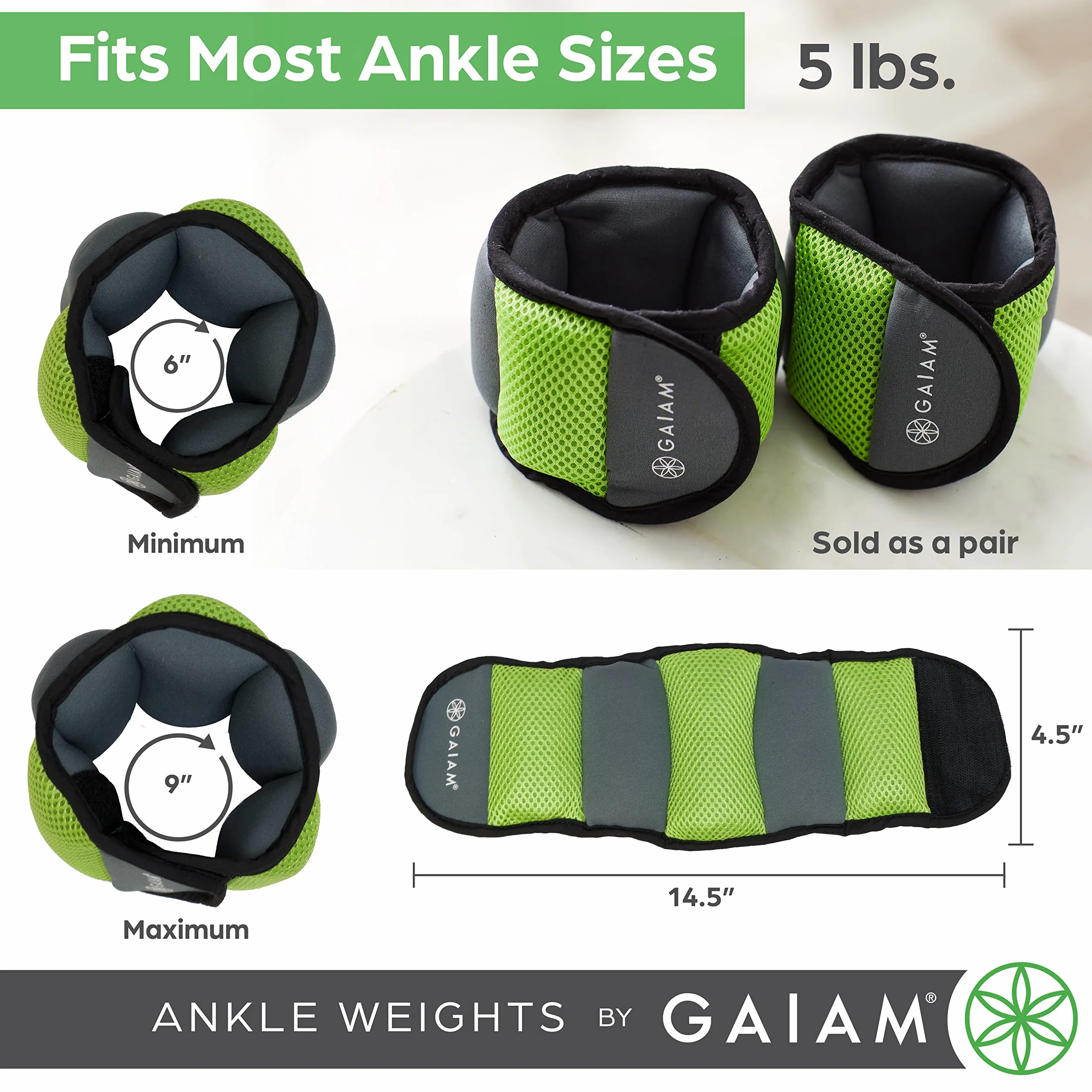 Gaiam Regulowany zestaw obciążników na kostki 2,3 kg do treningu oporowego
