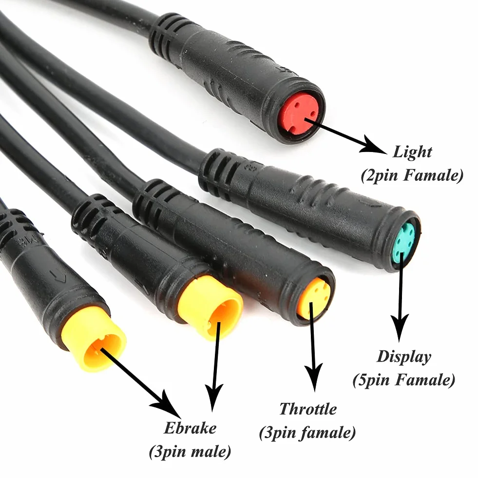 Wodoodporny Kabel 1 na 5, Zintegrowany Kabel Rowerowy 1 na 5 z funkcją Oświetlenia dla Wodoodpornego Kontrolera Ebike