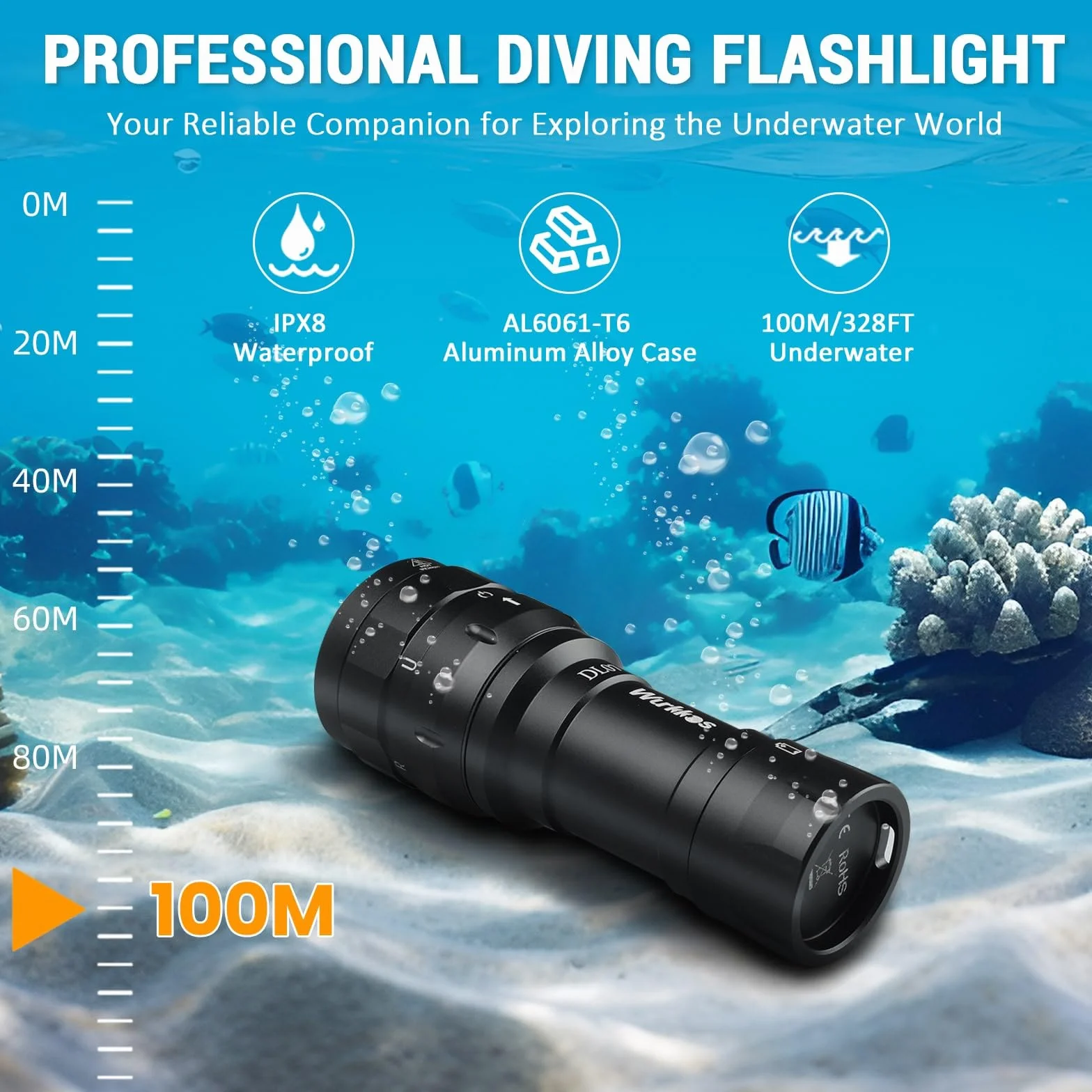 Wurkkos DL07 Lampa do Nurkowania 3000 Lumenów LED Latarka 100m Podwodne Oświetlenie Fotograficzne USB