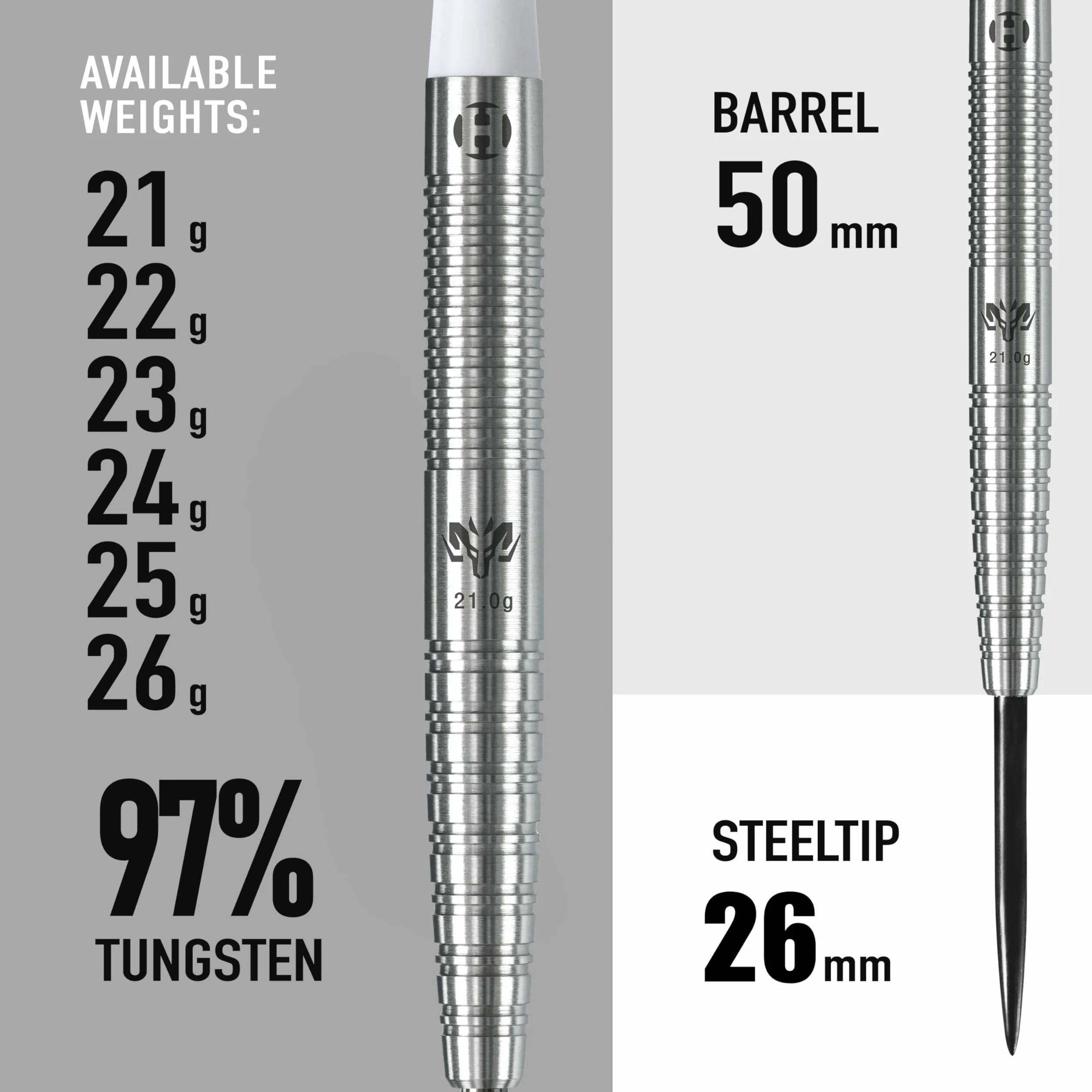 Harrows Wolfram 97% Zestaw lotek stal wolframowa 21-26 g z trzonkami Speedline Marathon i etui