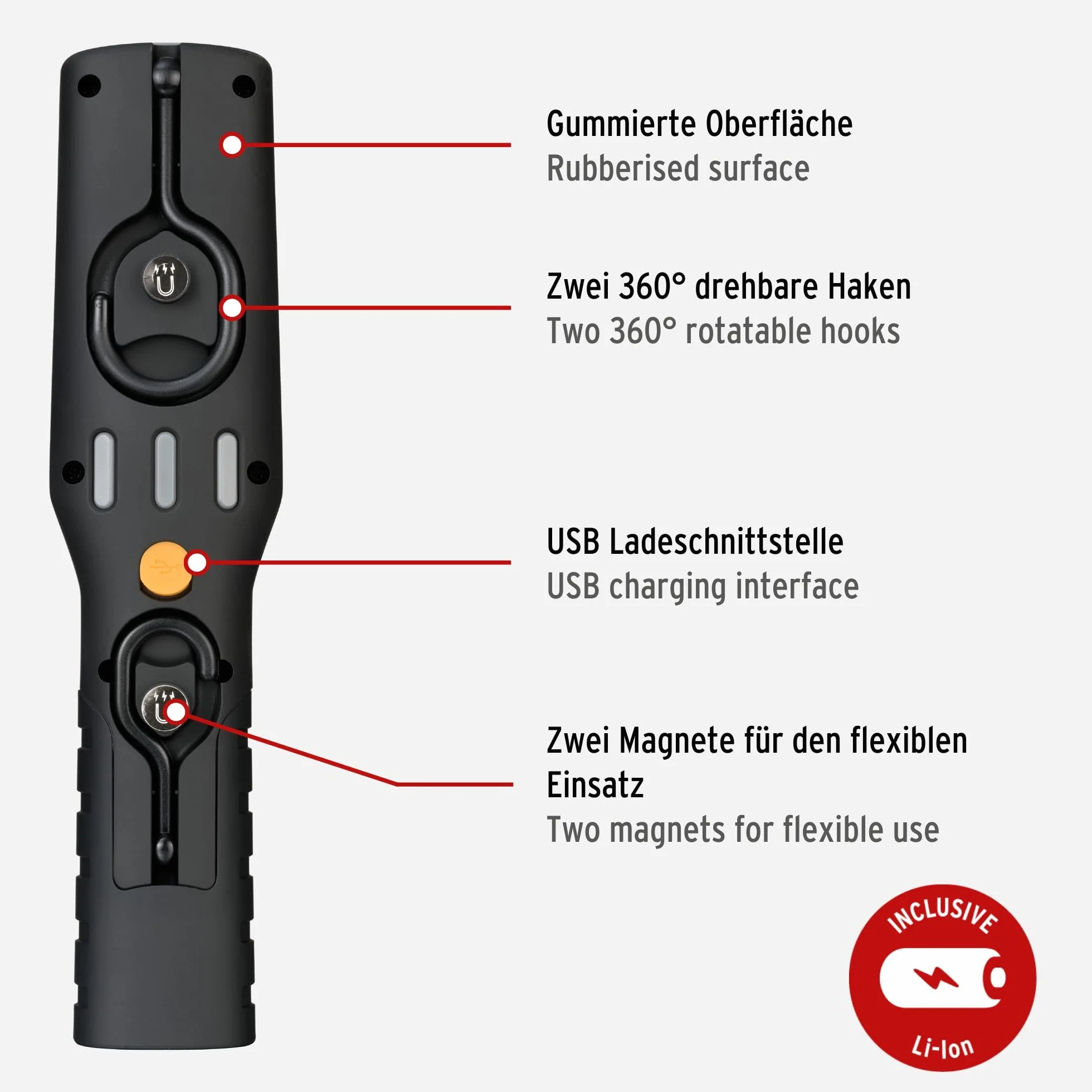 Brennenstuhl Latarka HL 500 A/lampa warsztatowa z magnesem i 6 diodami SMD-LED (latarka taktyczna o max. czasie swiecenia 10h, 500+120lm, hak obrotowy 360°, zginana stopka mocujaca)