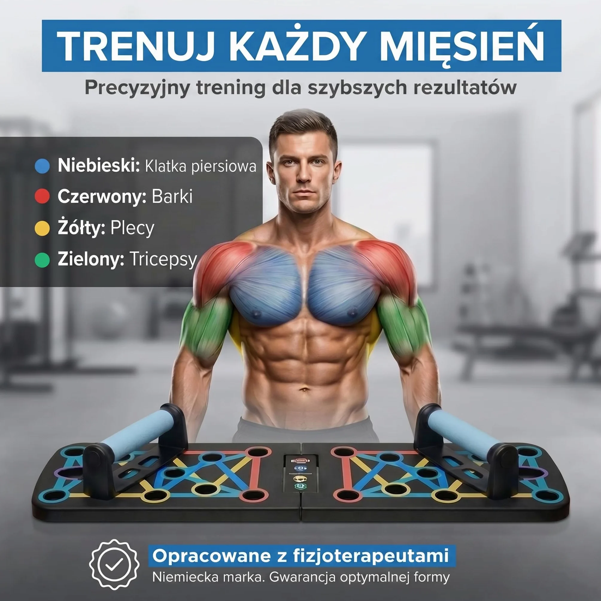Body & Mind® Deska do pompek; składana, wielofunkcyjna deska Elite Rack Fitness Board do ćwiczeń całego ciała i efektywnych pompek; uchwyty do pompek z darmowymi paskami treningowymi