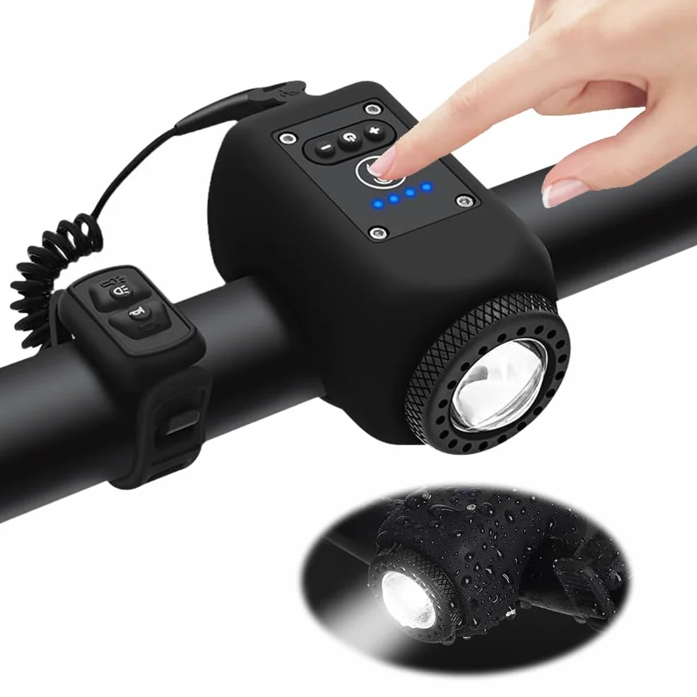 Dzwonek rowerowy elektroniczny 2-w-1 ładowany USB latarka rowerowa 6 trybów głośny alarm 110db wodoodporny IPX5