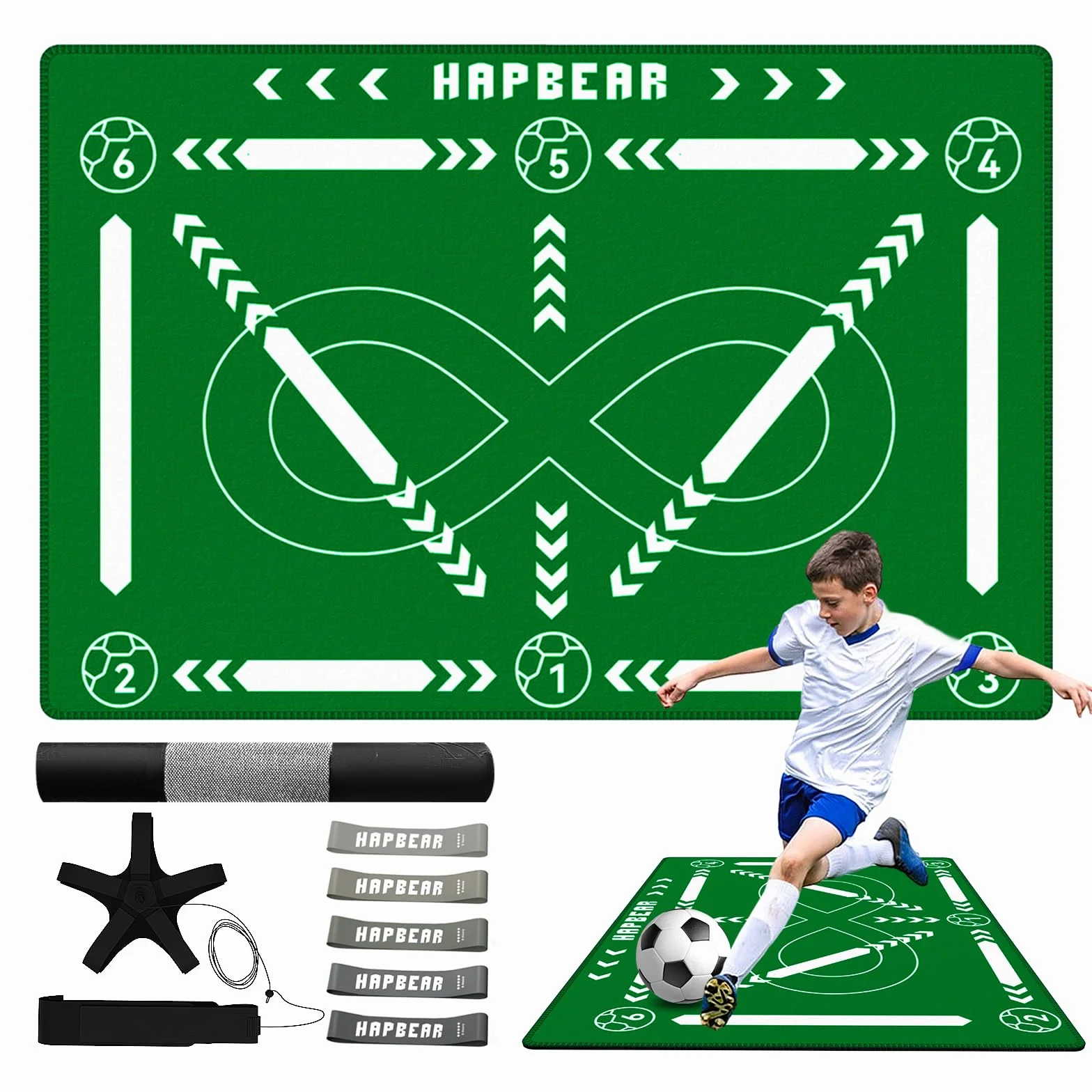 HAPBEAR Mata treningowa do piłki nożnej 90×60 cm 5 mm antypoślizgowa zestaw do kontroli piłki