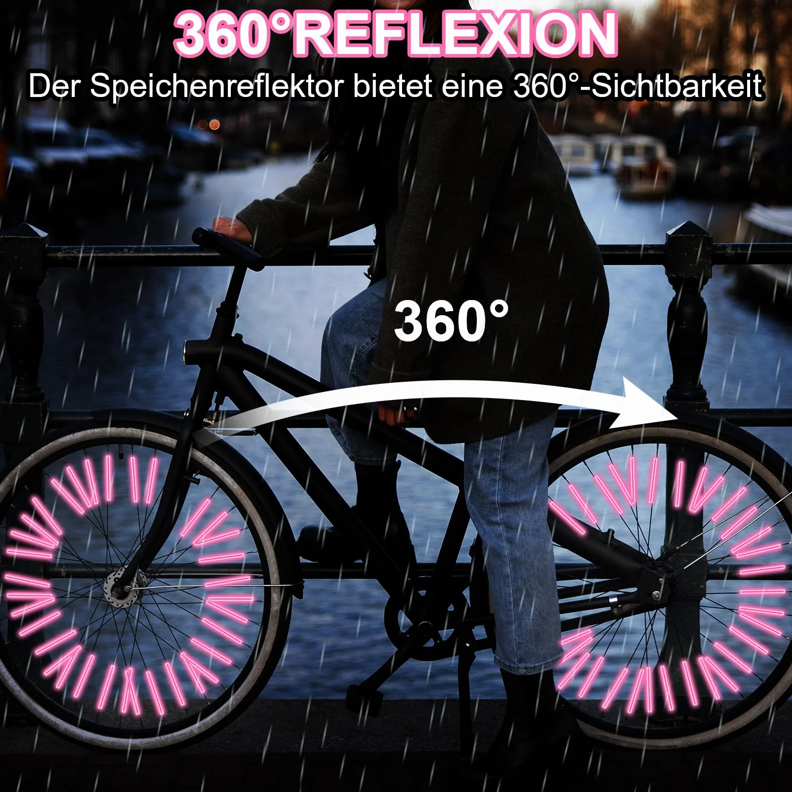 Abeillo 36 sztuk odblasków na szprychy do roweru, widoczność 360°, odblaski szprychowe do popularnych kół szprychowych, reflektor rowerowy do jazdy nocą, łatwy montaż (różowe)