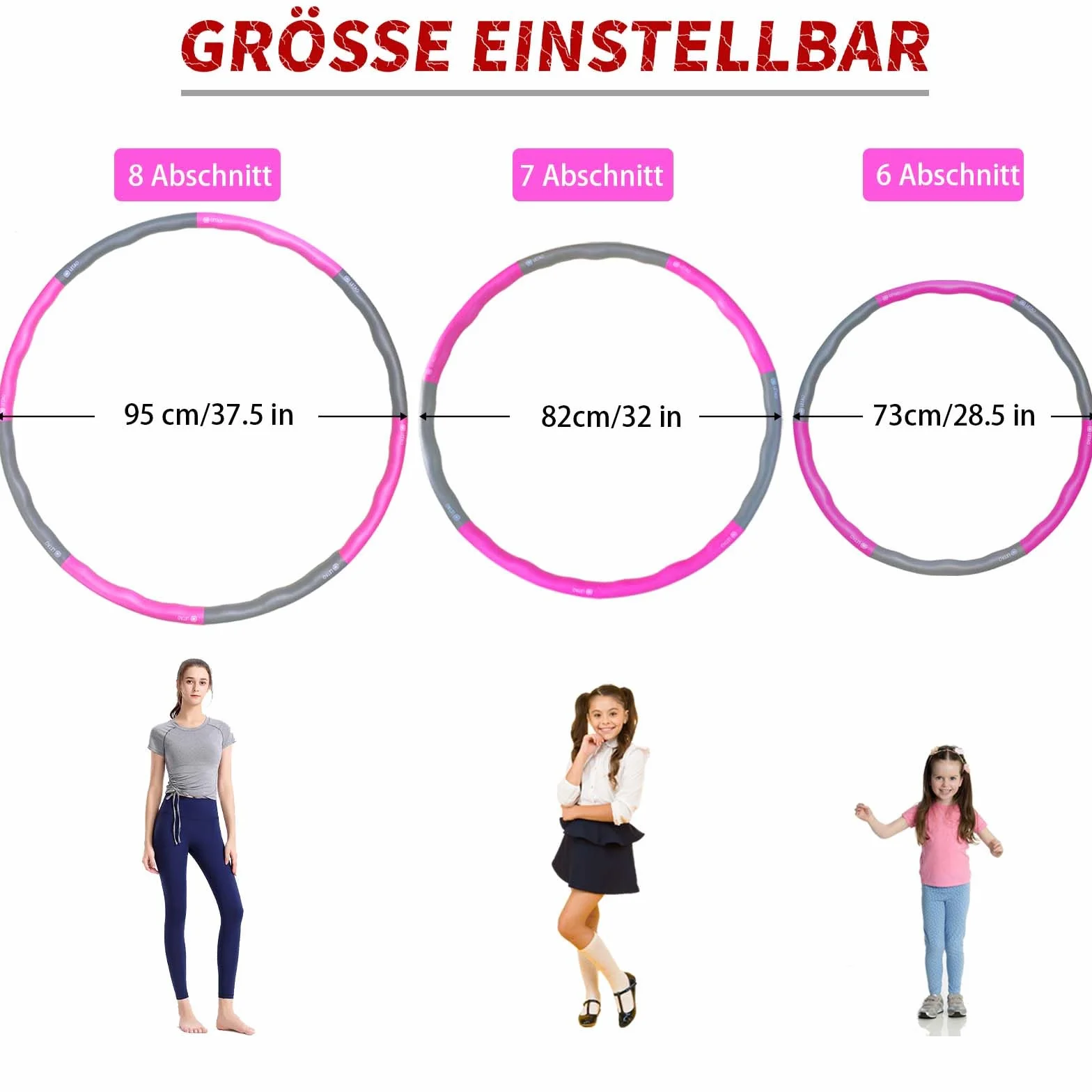 LETAO Hula hop dla dzieci w wieku 8-15 lat | różowo-szare hula hop dla dzieci, możliwość rozłożenia, łącznie z elektroniczną instrukcją obsługi
