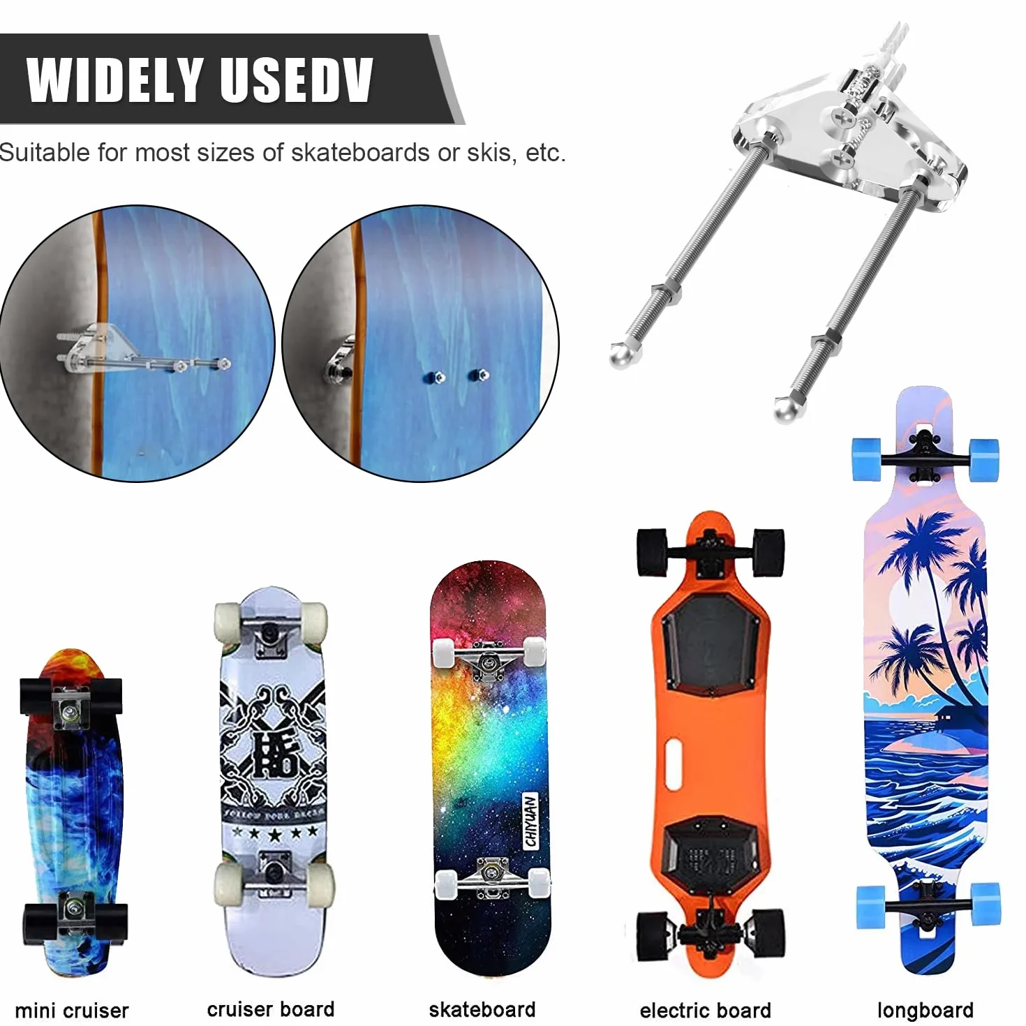 Uchwyt ścienny na deskorolkę, longboard, uchwyt ścienny, stojak na deskę snowboardową do salonu, garażu, na ścianę, deskorolkę, do przechowywania, akryl, 2 sztuki, przezroczysty