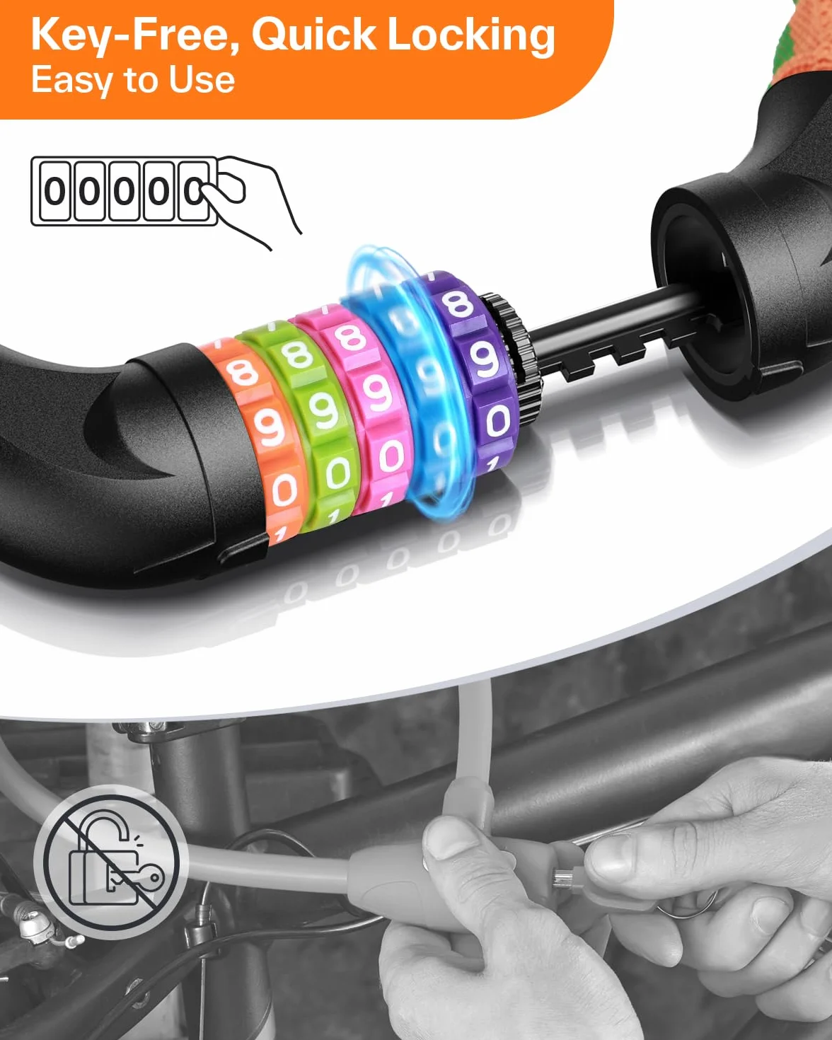 Sportneer Blokada rowerowa, zabezpieczenie łańcucha rowerowego, 5-cyfrowe, resetowalne, szyfrowe, antykradzieżowe, 7 mm x 975 mm