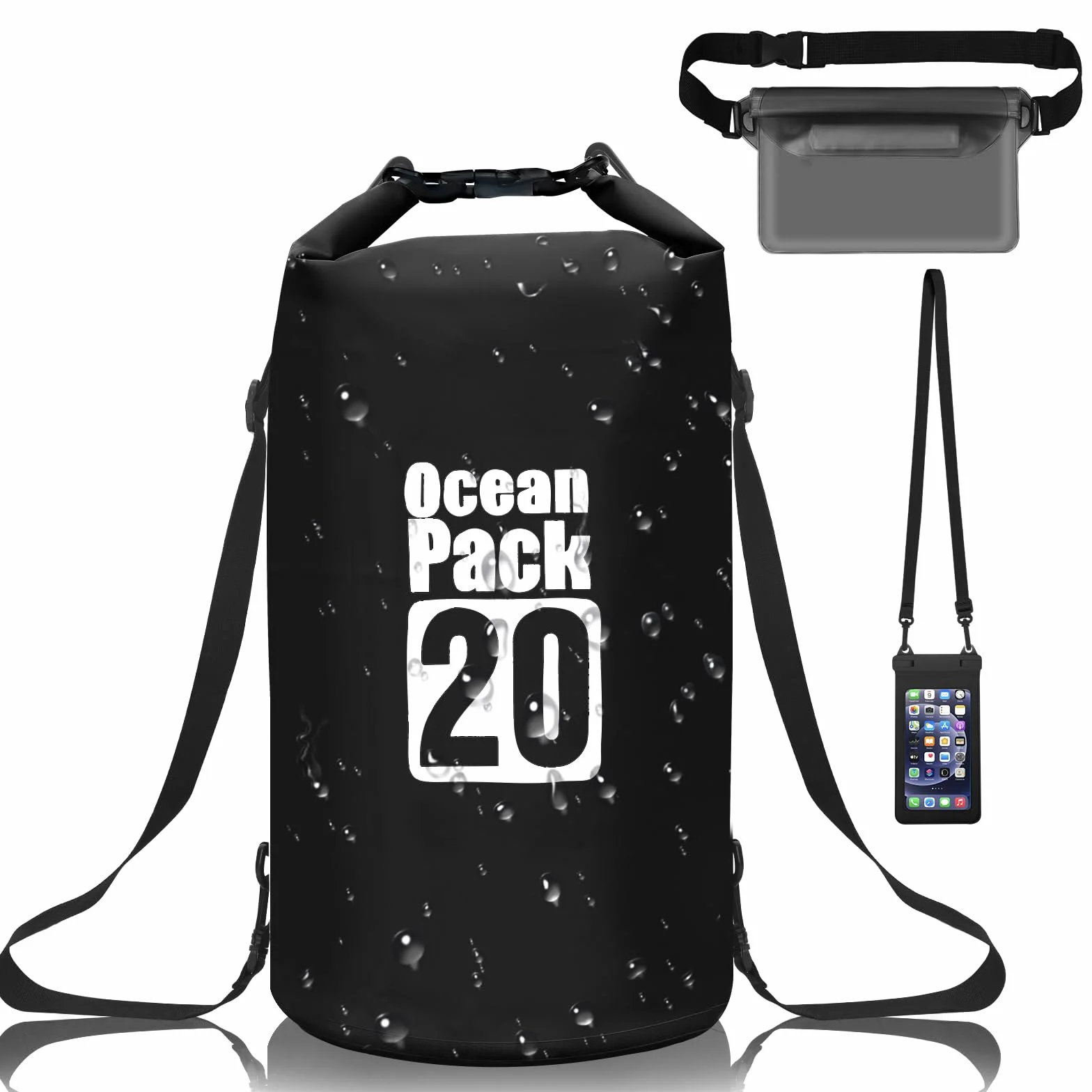 Gucass Dry Bag, 20 L Worek wodoszczelny Wodoszczelna torba regulowanym pasek na ramię, na Telefon Komórkowy, Regulowany Pasek na Ramię, na kemping, rafting, pływanie, surfowanie, Czarny