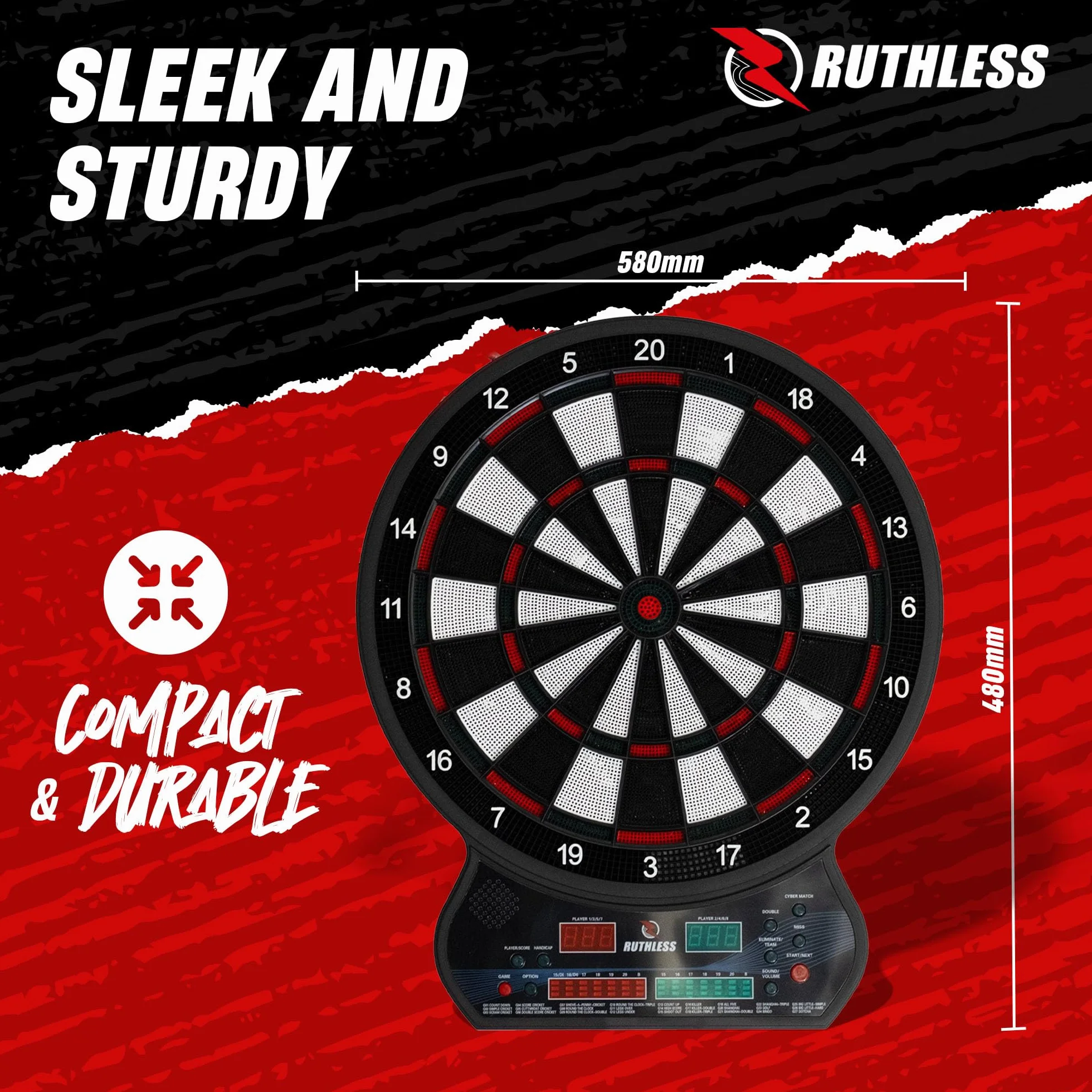 Ruthless R600 Electonic Dartboard Miękka końcówka 8 graczy 27 gier