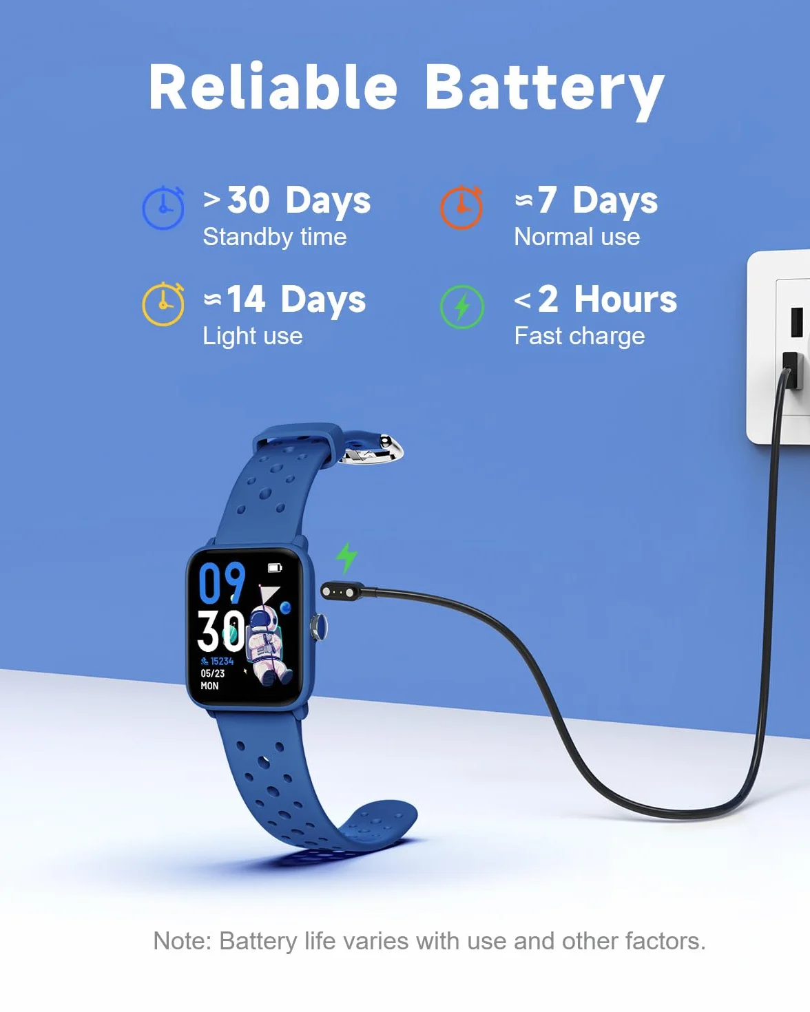 BIGGERFIVE Inteligentny zegarek dla dzieci bez aplikacji, zegarek fitness tracker, krokomierz, tętno, wodoodporność 5 ATM, monitor snu, licznik kroków kalorii, gry, budzik dla chłopców i dziewcząt w