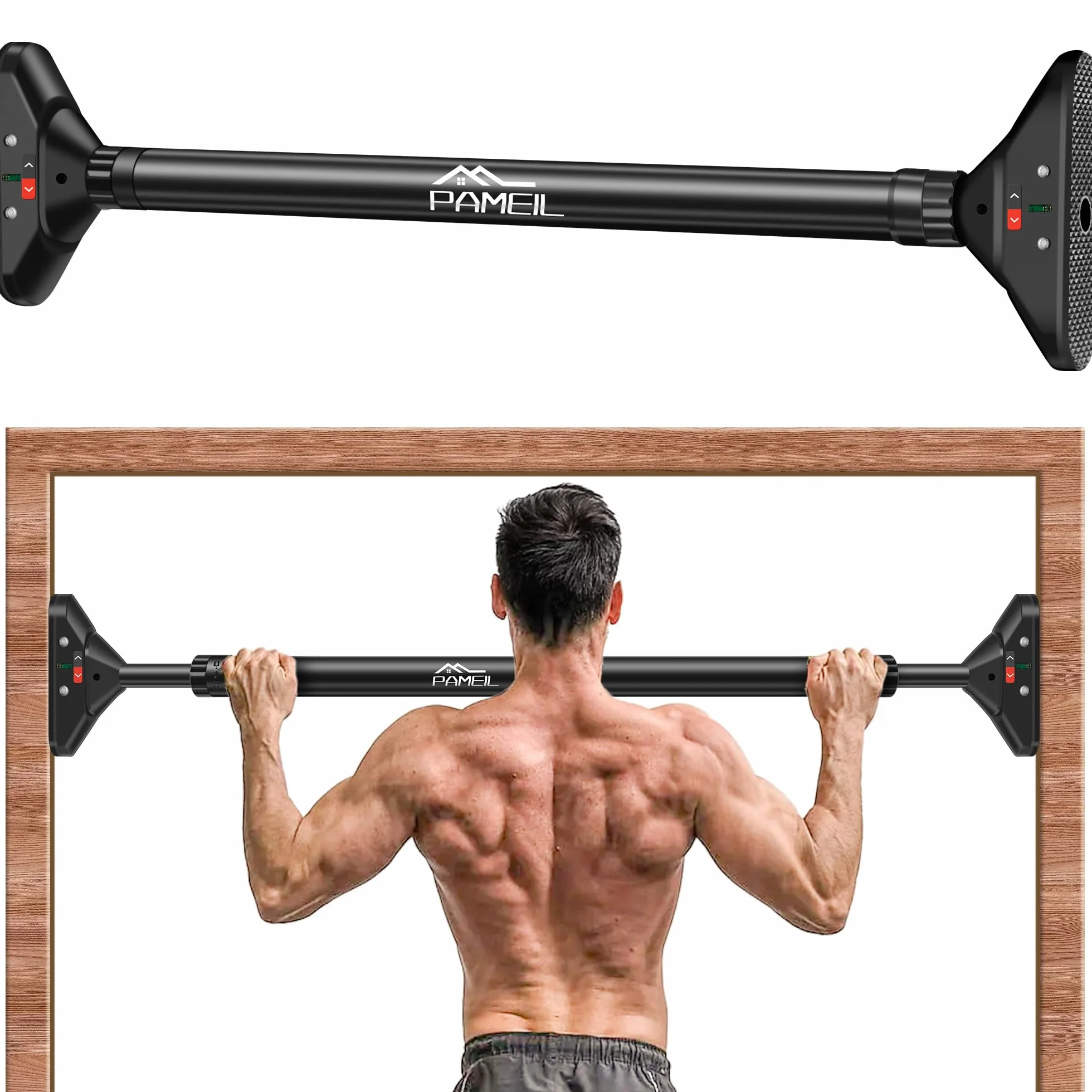 Pameil Drążek do podciągania drzwi, bez śrub, rama drzwi, podbródek, push-up, regulowany 75-94 cm, do 200 kg, drążek treningowy