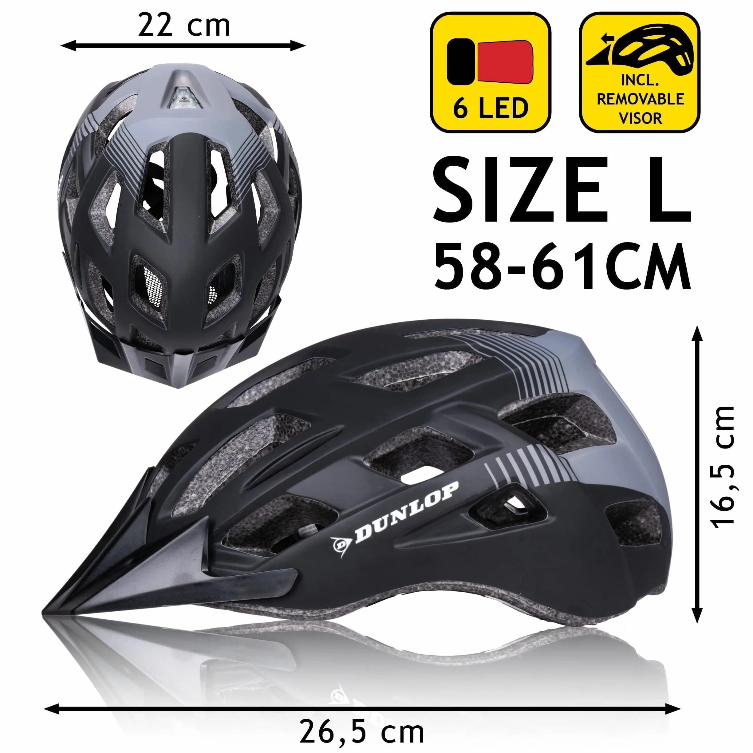 Kask rowerowy Dunlop regulowany 58-61 cm LED czarny