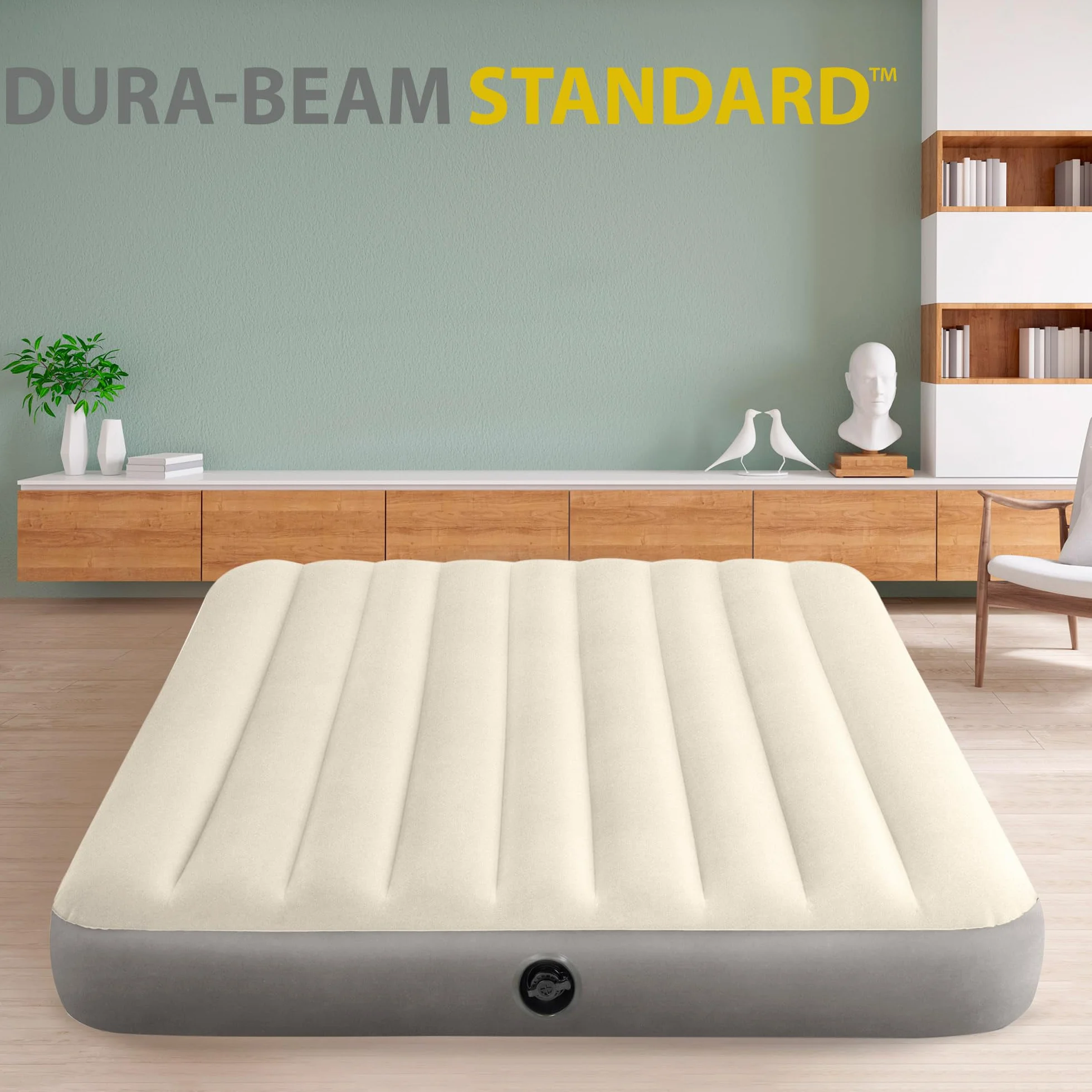 Intex Airbed Materasso Deluxe Classic Matrimoniale Dura Beam con Tecnologia Fiber Tech, Tinta Unita, Tortora/Grigio, 152 x 203 x 25 cm