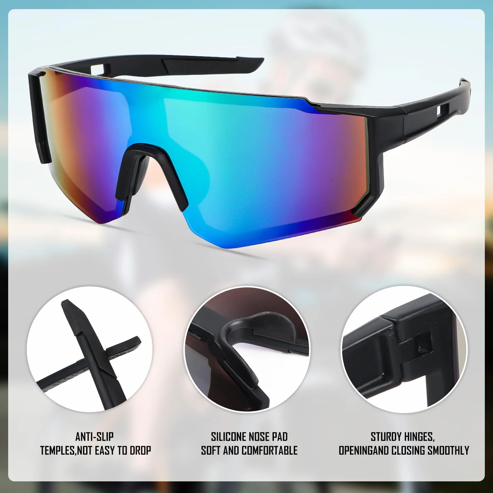 MplehDa Sportowe okulary przeciwsłoneczne, rowerowe, męskie, damskie, 2 pary polaryzacyjnych okularów przeciwsłonecznych, UV 400, wiatroszczelne, ochronne, do aktywności na świeżym powietrzu