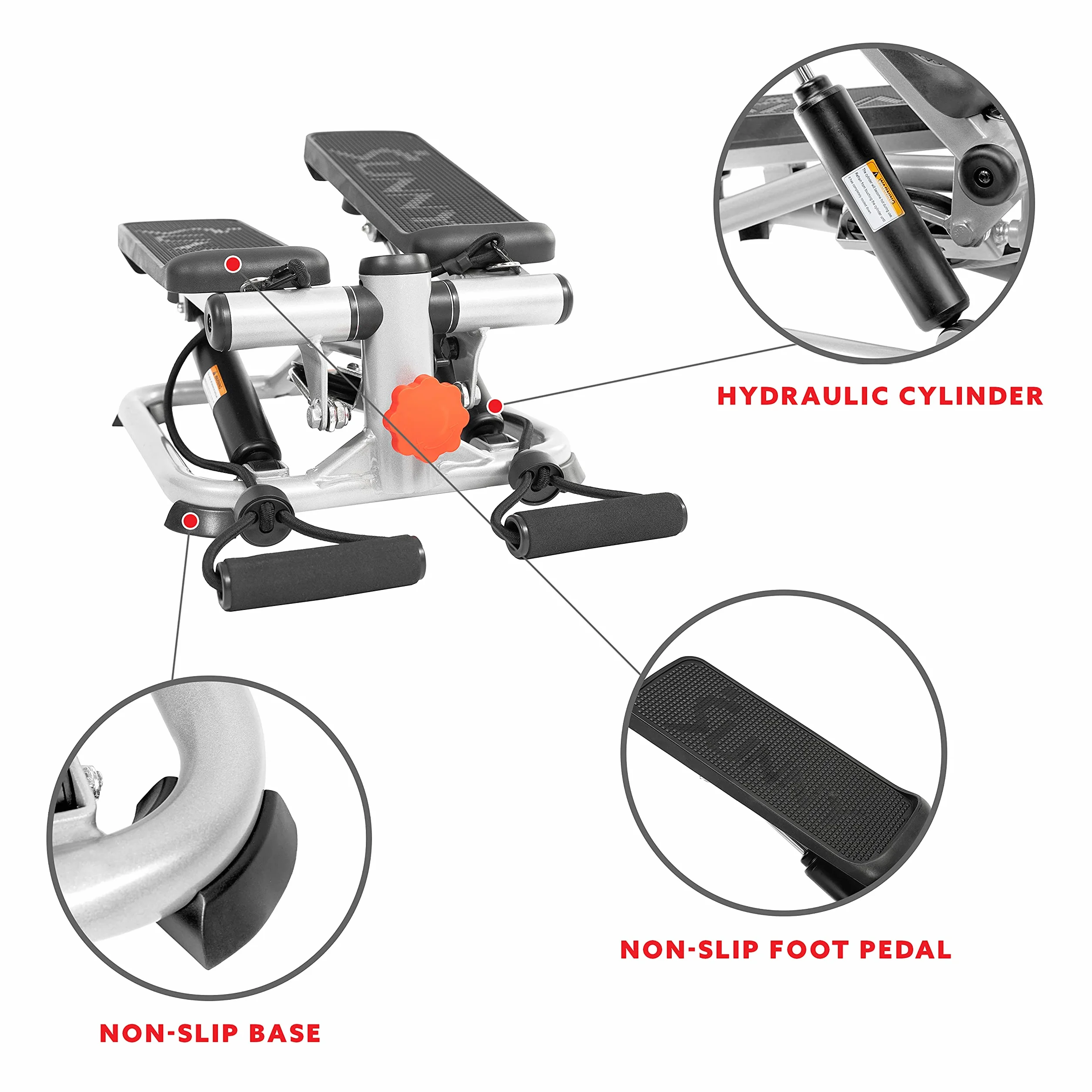 Sunny Health & Fitness Mini Stepper, Stepper Schodowy, Maszyna do ćwiczeń całego ciała z taśmami oporowymi i monitorem LCD do ćwiczeń w domu - SF-S0978