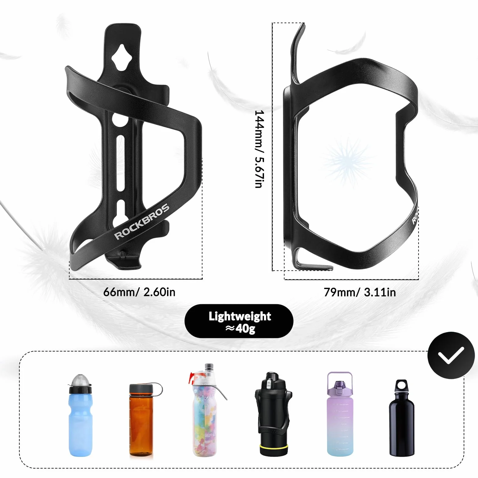 ROCKBROS Koszyk na Bidon Uchwyt na Butelkę Rowerowy Uchwyt na Napoje Stop Aluminium Wytrzymały Lekki ok. 40g Uniwersalny do MTB Rower Szosowy Rower Składany Wyścigowy Czarny