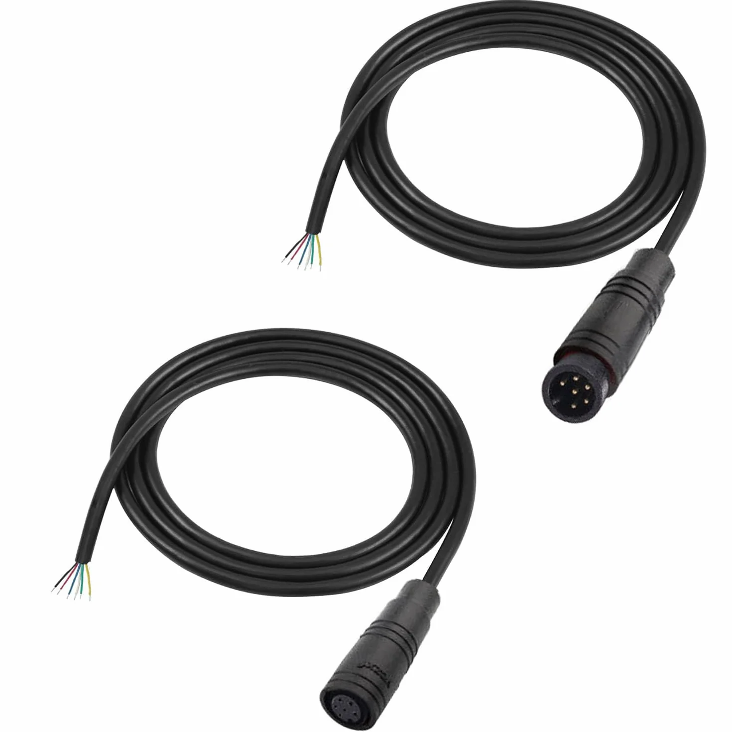 RUNCCI-YUN 2 szt. Przewód do roweru elektrycznego Julet Wodoodporne przedłużacze do rowerów elektrycznych Kabel wtykowy Żeński męski 6pin złącze do oświetlenia roweru elektrycznego 1m